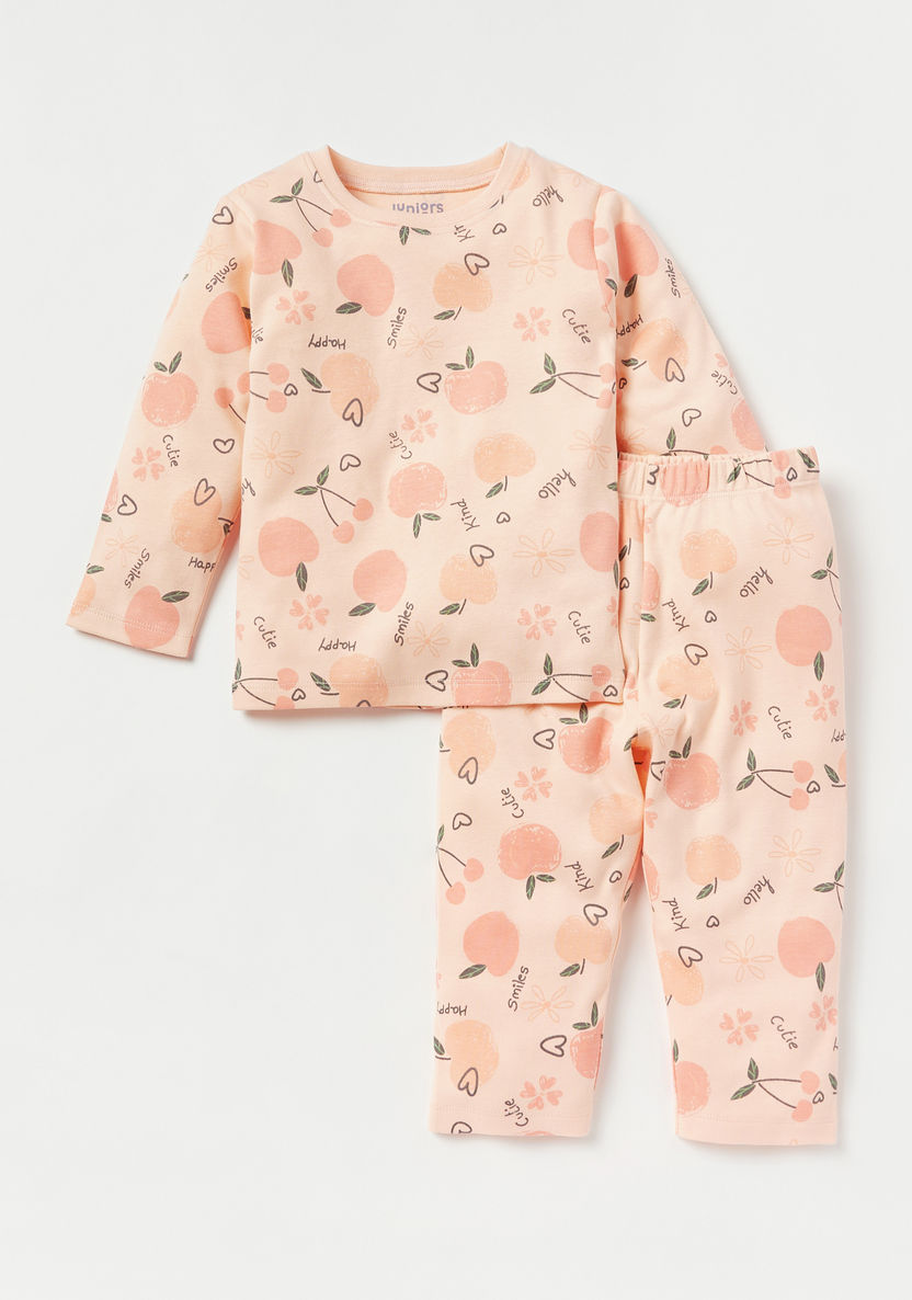 Juniors All-Over Cherry Print T-shirt and Pyjama Set-Pyjama Sets-image-0