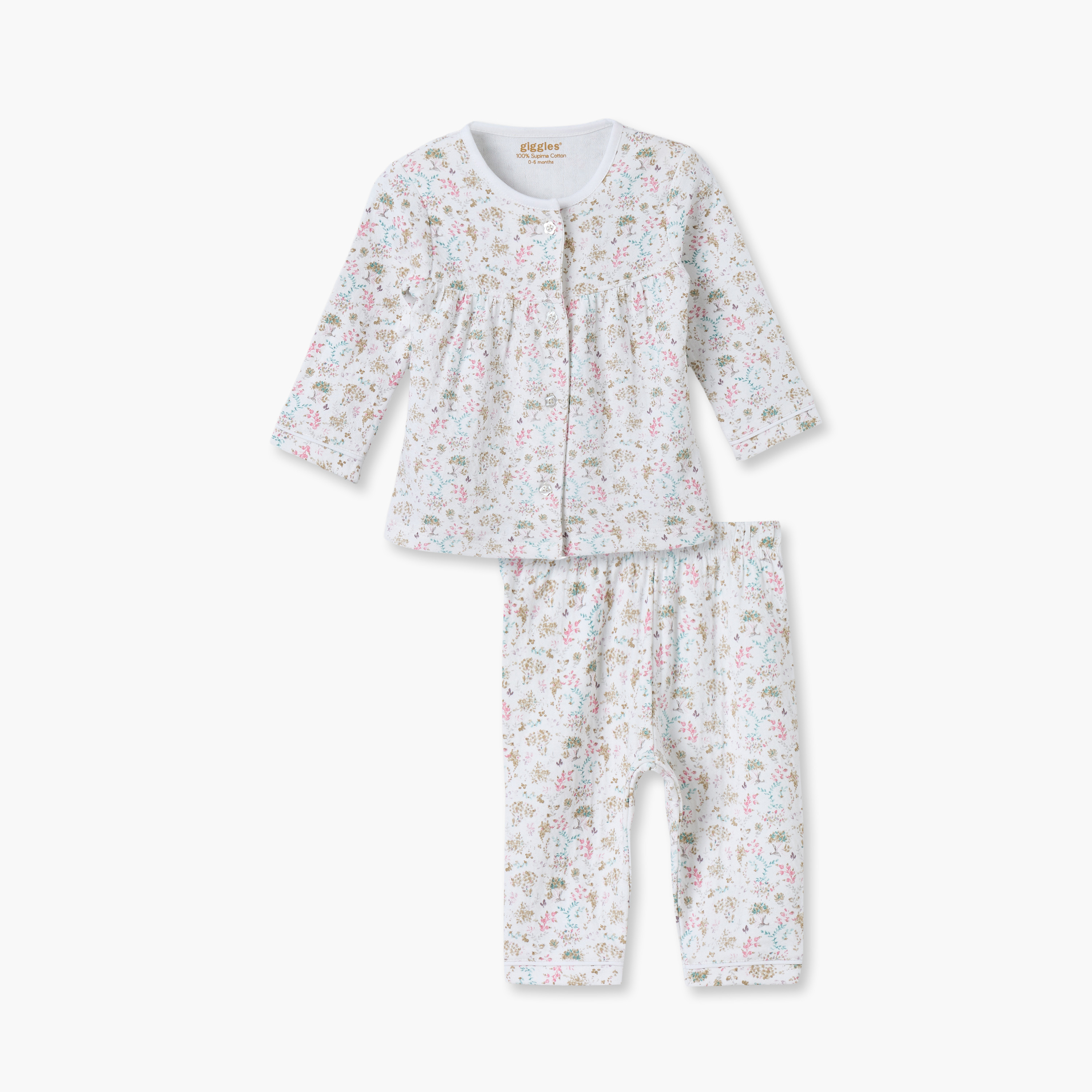 طقم بيجاما بأكمام طويلة وياقة بطبعات زهور من جيجلز-baby-girls-clothing-nightwear-pyjamasets-image-2