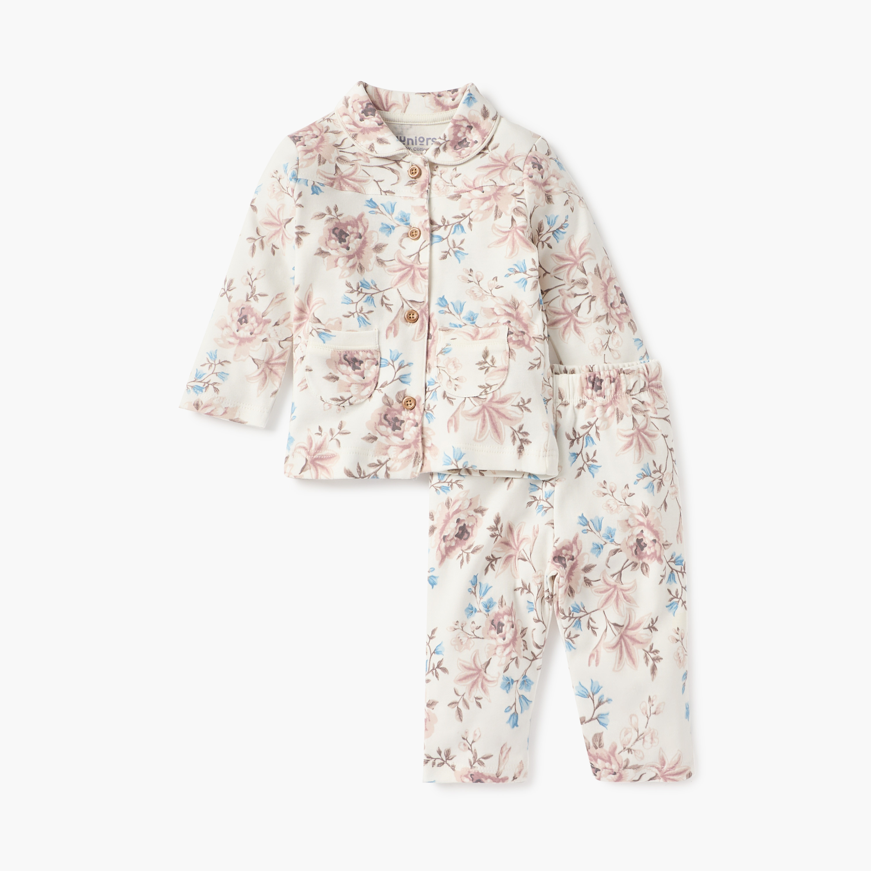 Juniors Floral Print Shirt and Pyjama Set-baby-girls-clothing-nightwear-pyjamasets-image-1