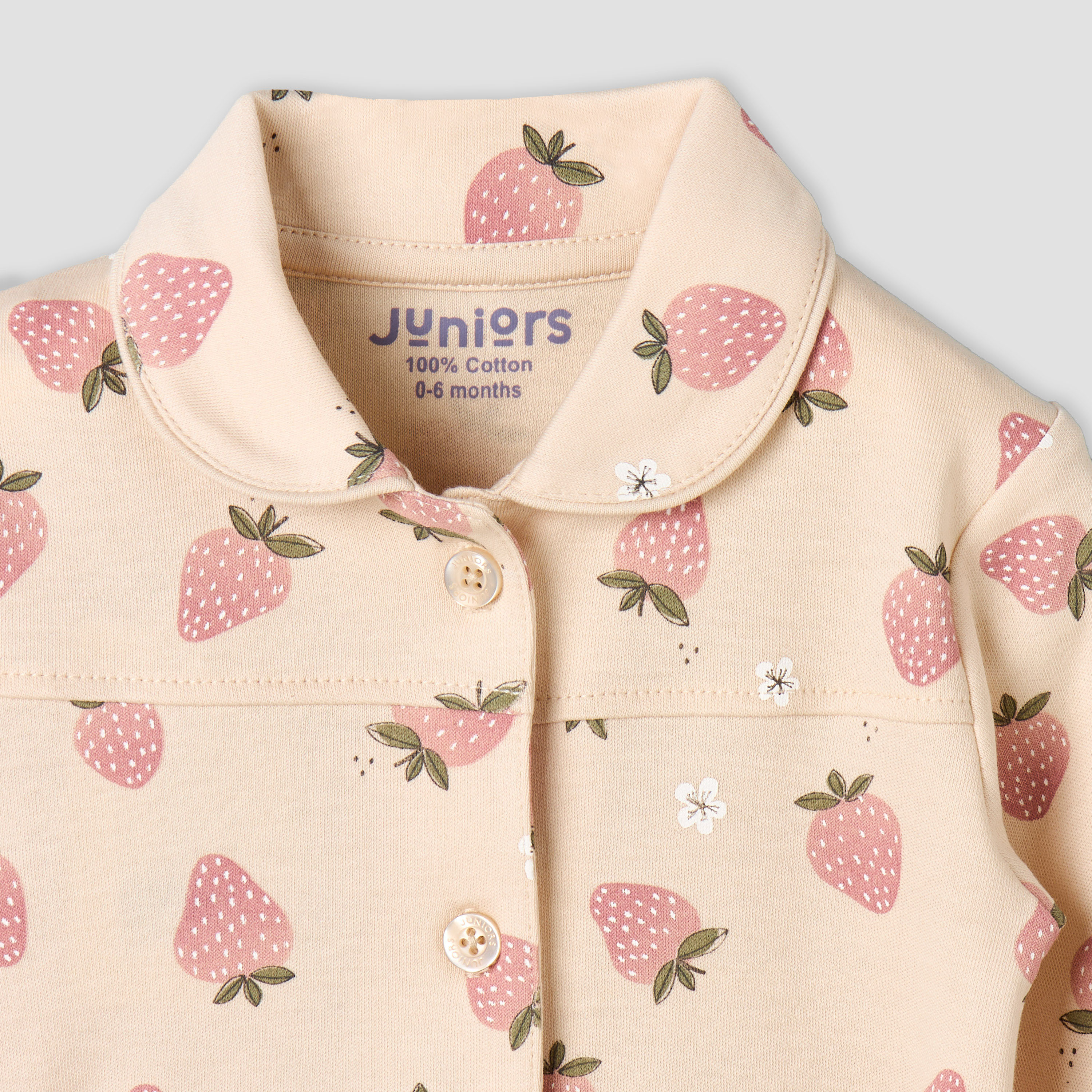 Juniors Cotton Collared Long Sleeves Pyjama Set with Strawberry Print-baby-girls-clothing-nightwear-pyjamasets-image-5