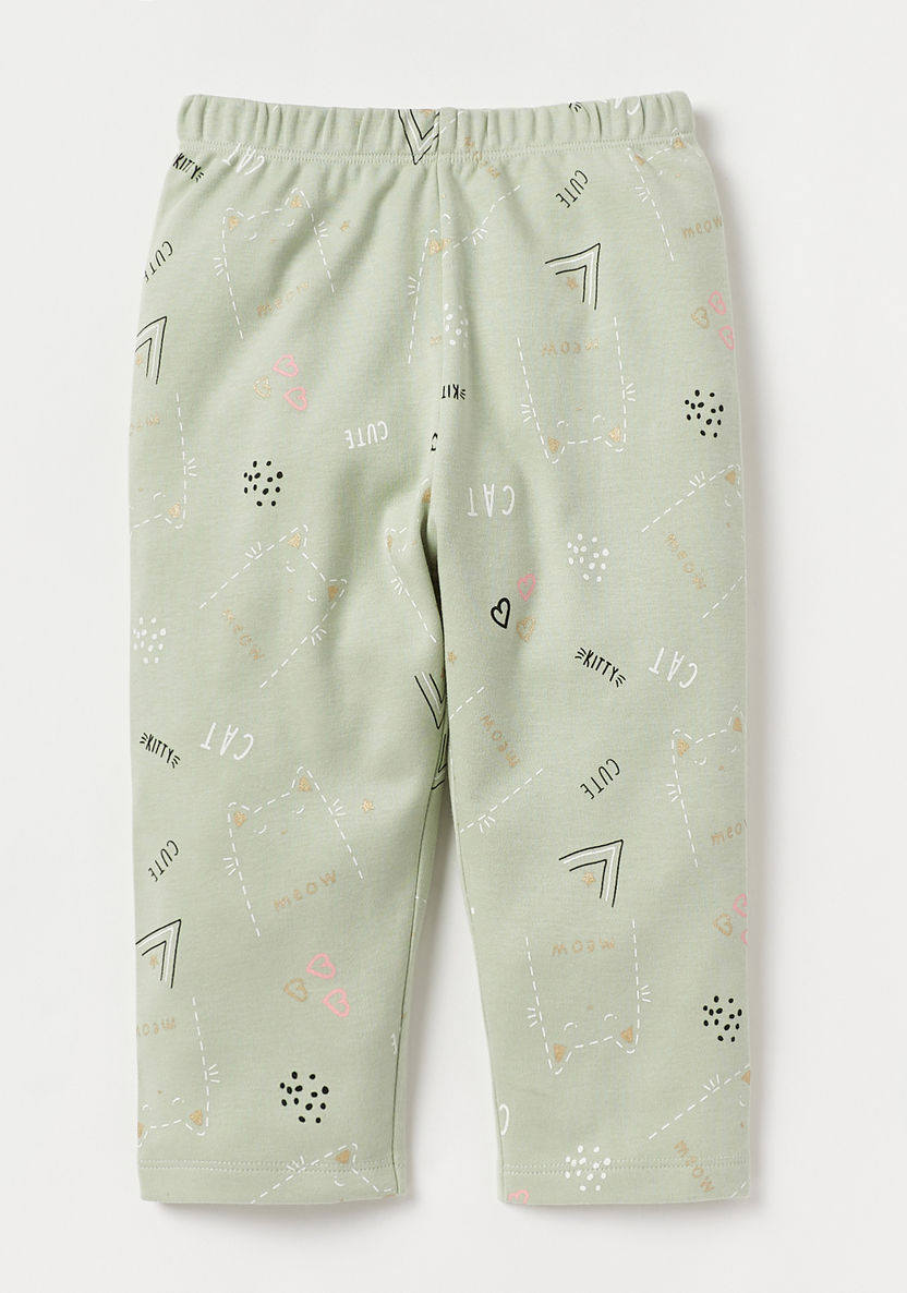 Juniors All-Over Cat Print T-shirt and Pyjama Set-Pyjama Sets-image-2