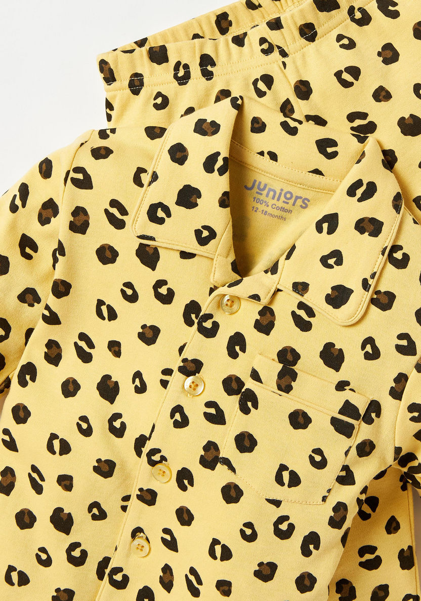 Juniors Animal Print Shirt and Full Length Pyjama Set-Pyjama Sets-image-3