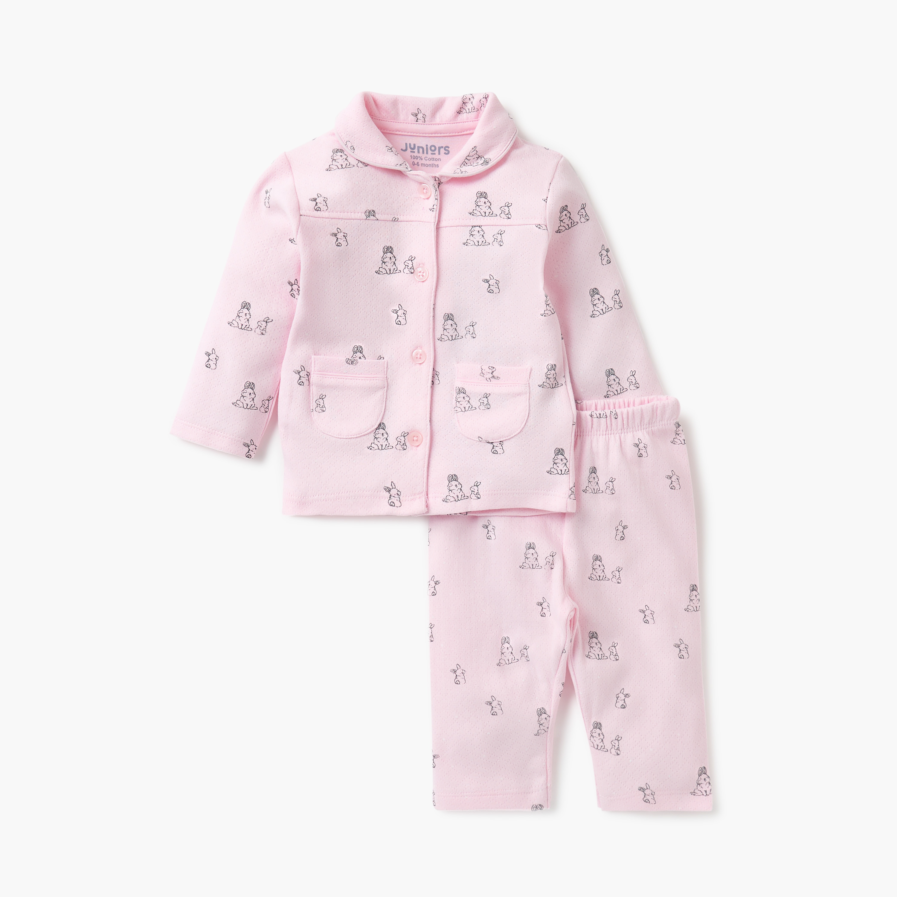 Juniors Bunny Print Shirt and Pyjama Set-baby-girls-clothing-nightwear-pyjamasets-image-1