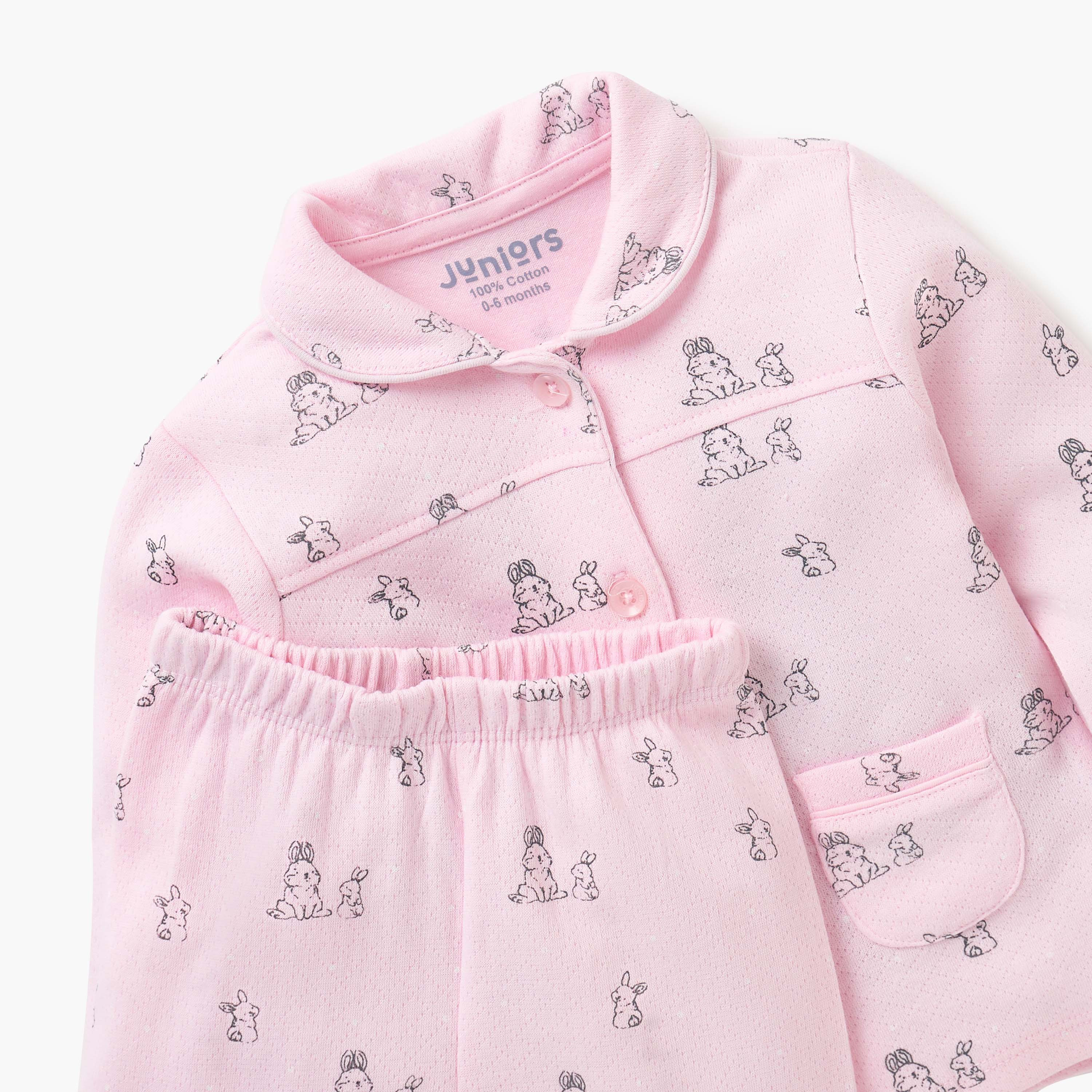 Juniors Bunny Print Shirt and Pyjama Set-baby-girls-clothing-nightwear-pyjamasets-image-4