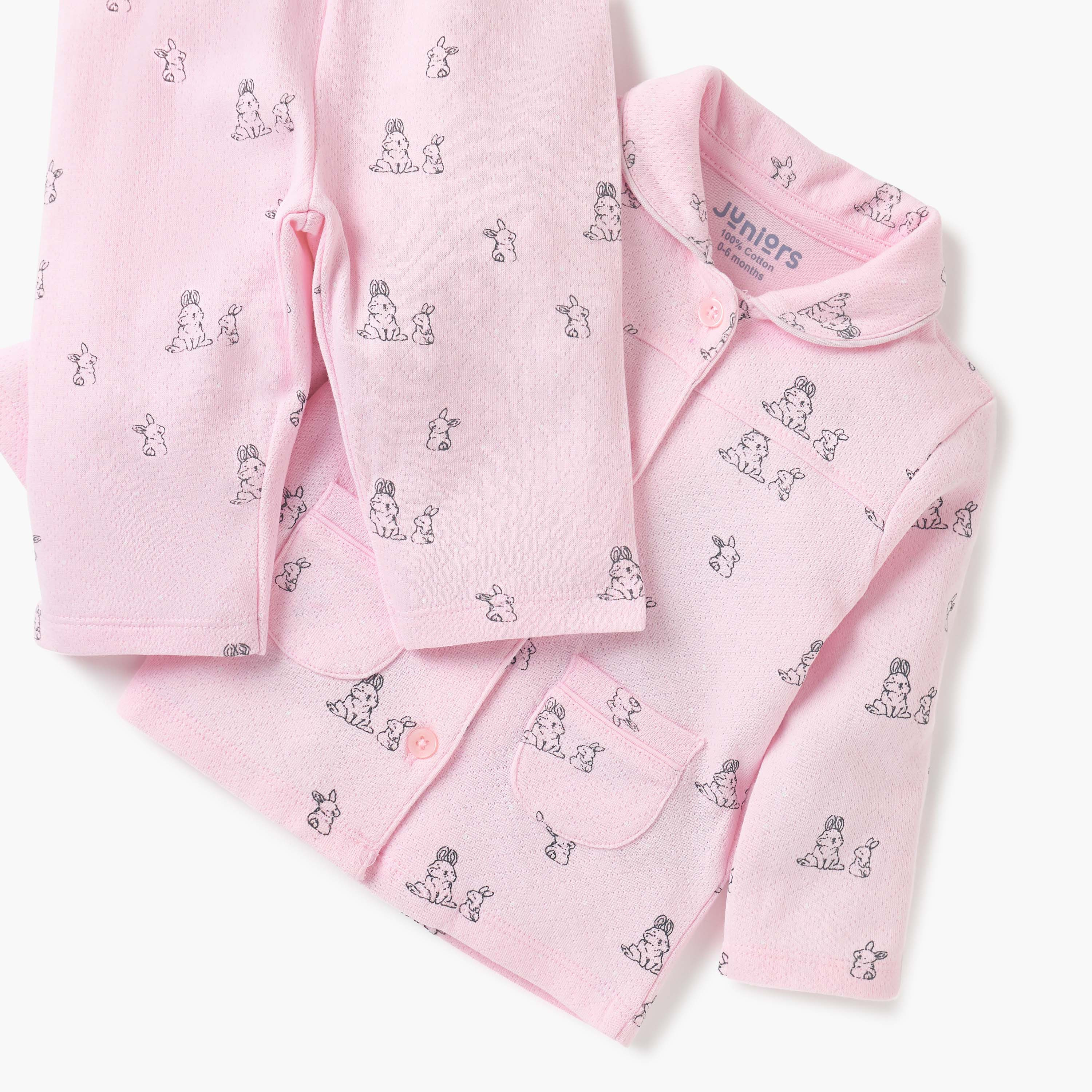 Juniors Bunny Print Shirt and Pyjama Set-baby-girls-clothing-nightwear-pyjamasets-image-5