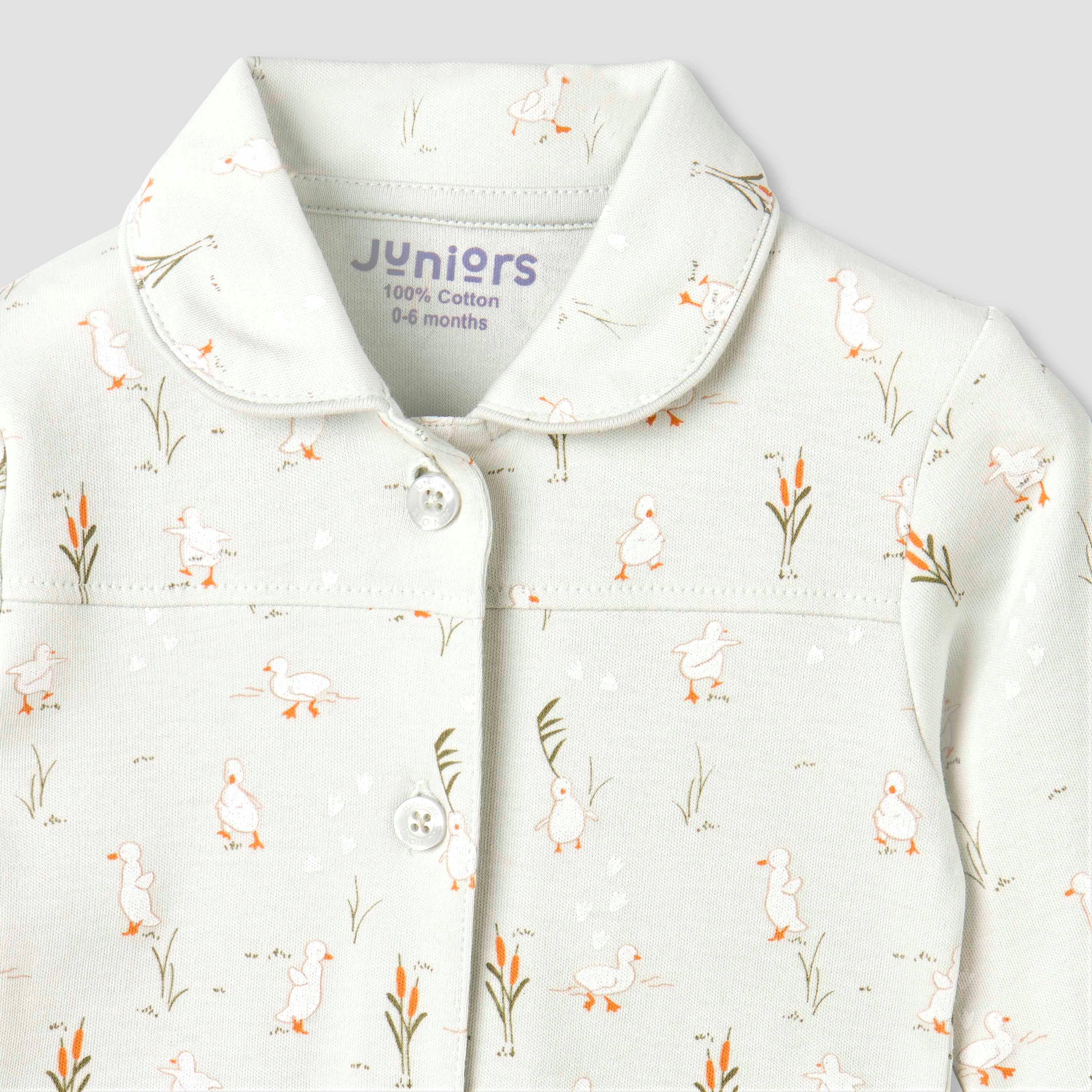Juniors Cotton Collared Long Sleeves Pyjama Set with Duck Print-baby-girls-clothing-nightwear-pyjamasets-image-6