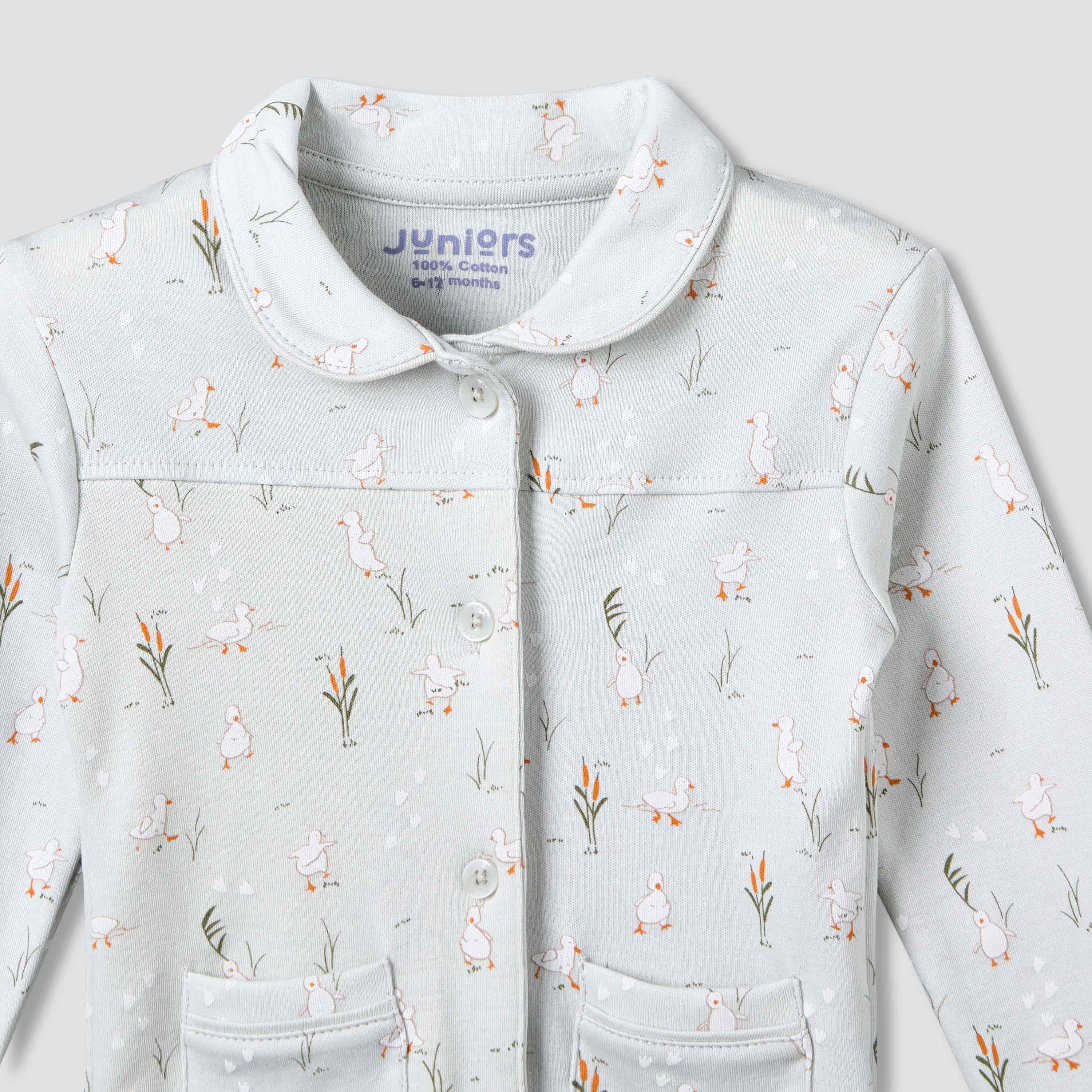 Juniors Cotton Collared Long Sleeves Pyjama Set with Duck Print-baby-girls-clothing-nightwear-pyjamasets-image-5