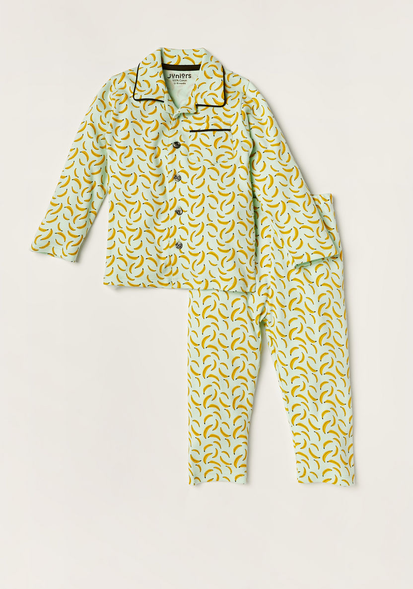 Juniors Banana Print Shirt and Full Length Pyjama Set-Pyjama Sets-image-0