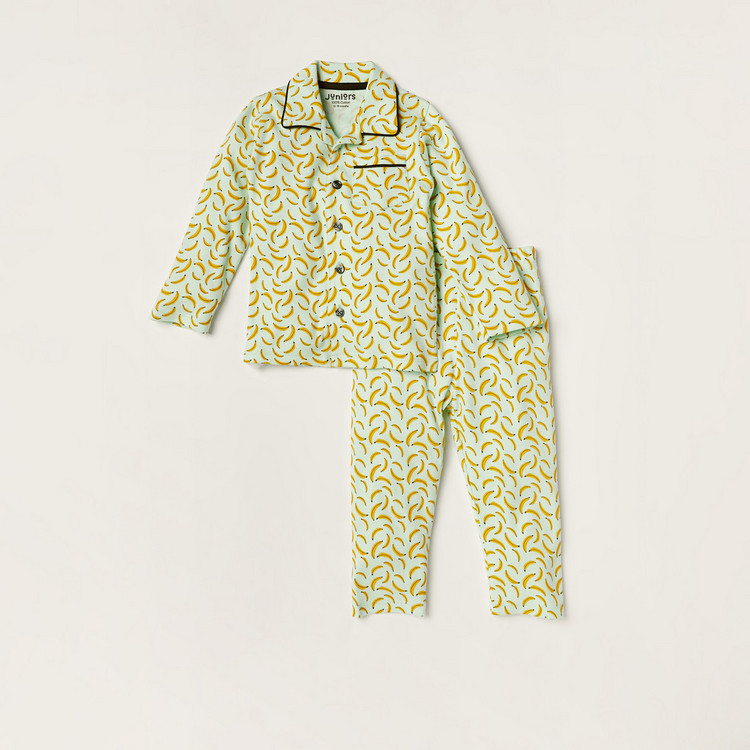 Juniors Banana Print Shirt and Full Length Pyjama Set