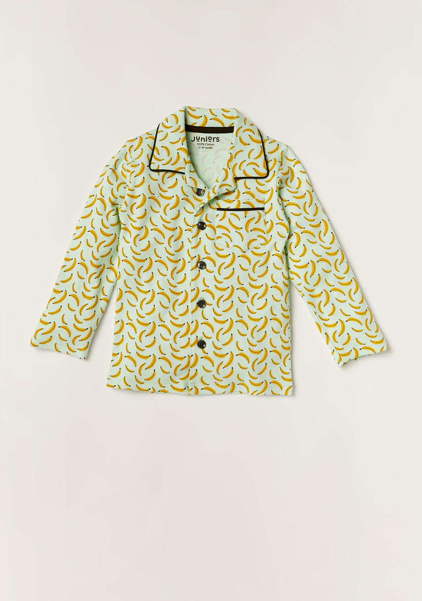 Juniors Banana Print Shirt and Full Length Pyjama Set-Pyjama Sets-image-1