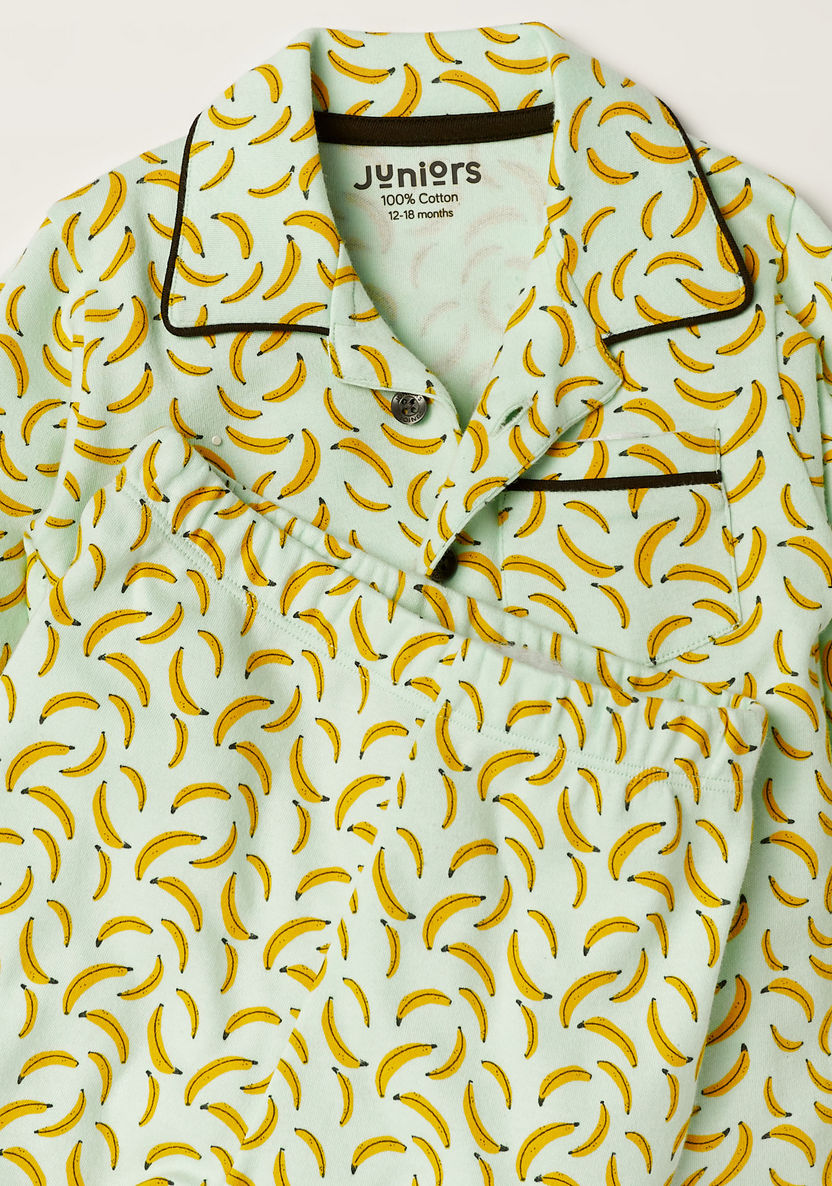 Juniors Banana Print Shirt and Full Length Pyjama Set-Pyjama Sets-image-3
