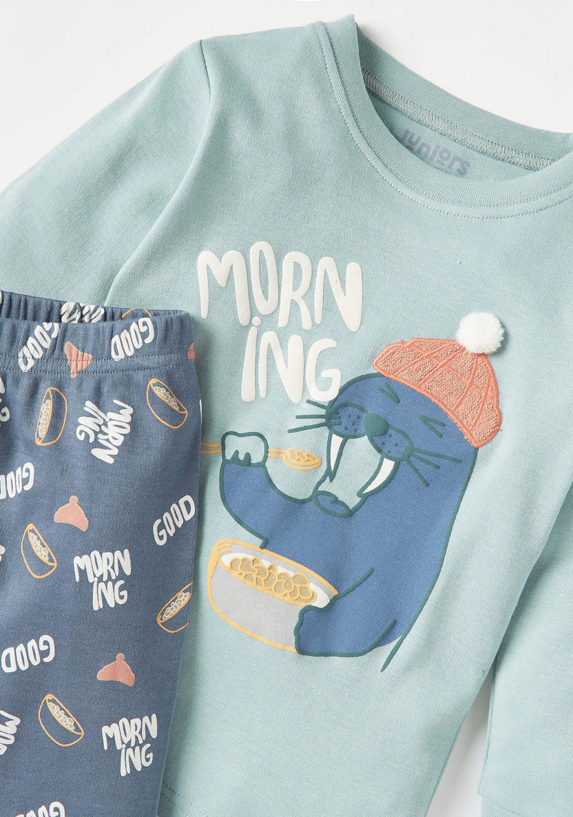 Juniors Printed Long Sleeves T-shirt and Pyjama Set-Pyjama Sets-image-3