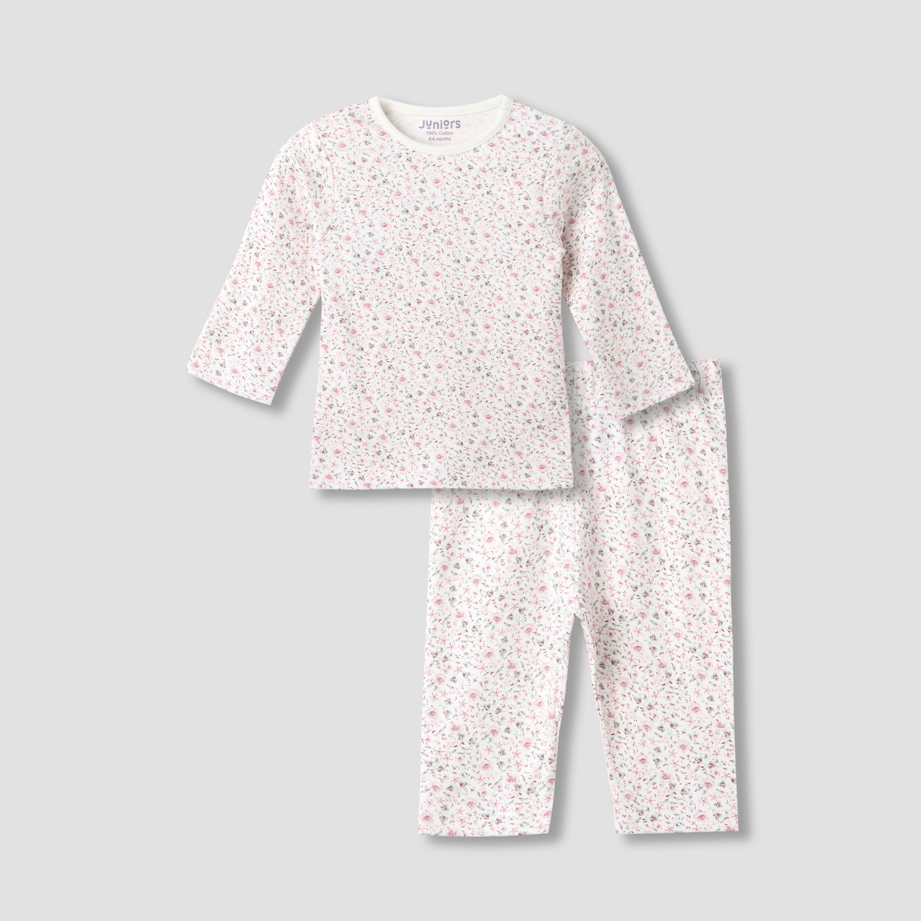 Juniors Floral Print Long Sleeve T-shirt and Pyjama Set-baby-girls-clothing-nightwear-pyjamasets-image-1