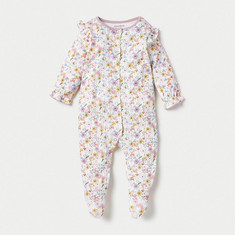 Juniors All-Over Floral Print Closed-Feet Sleepsuit with Button Closure