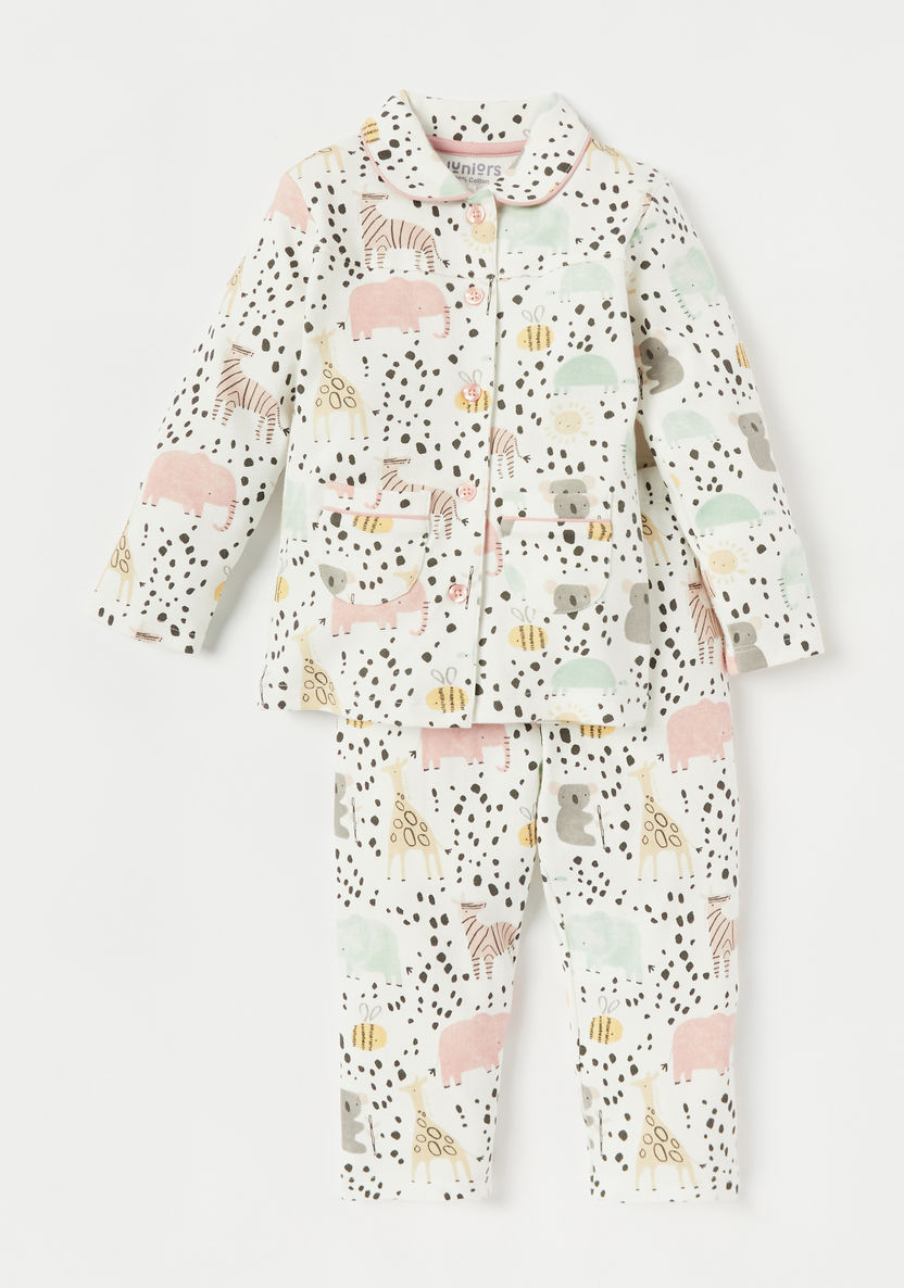 Juniors All-Over Animal Print Long Sleeves Shirt and Pyjama Set-Pyjama Sets-image-0