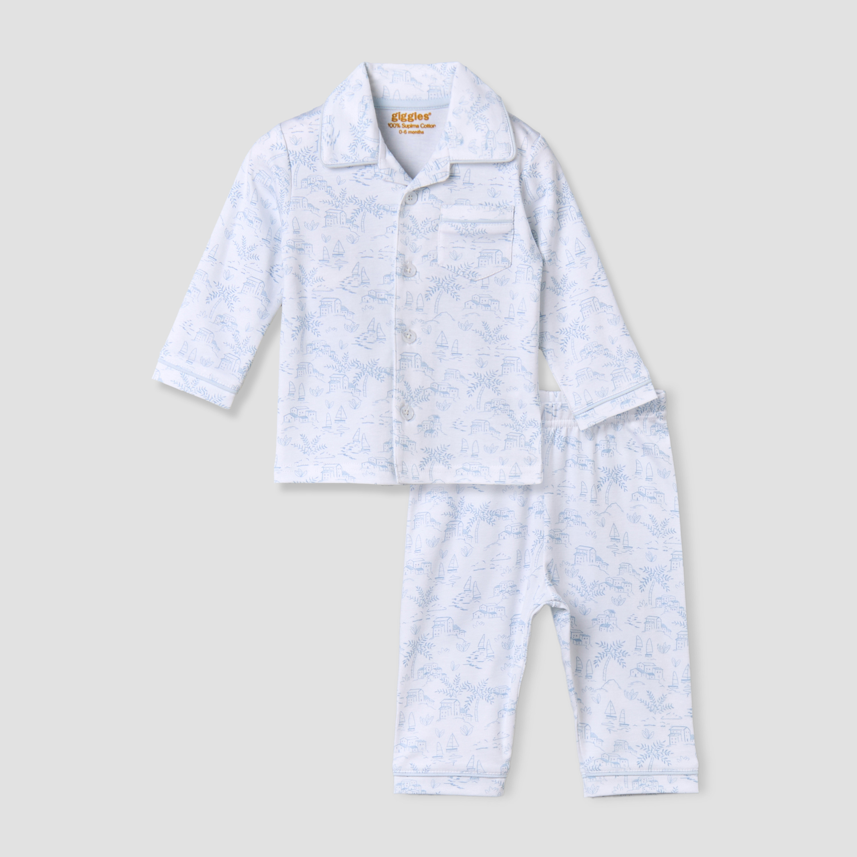 Giggles Cotton Collared Long Sleeves Pyjama Set with Print-baby-boys-clothing-nightwear-pyjamasets-image-2