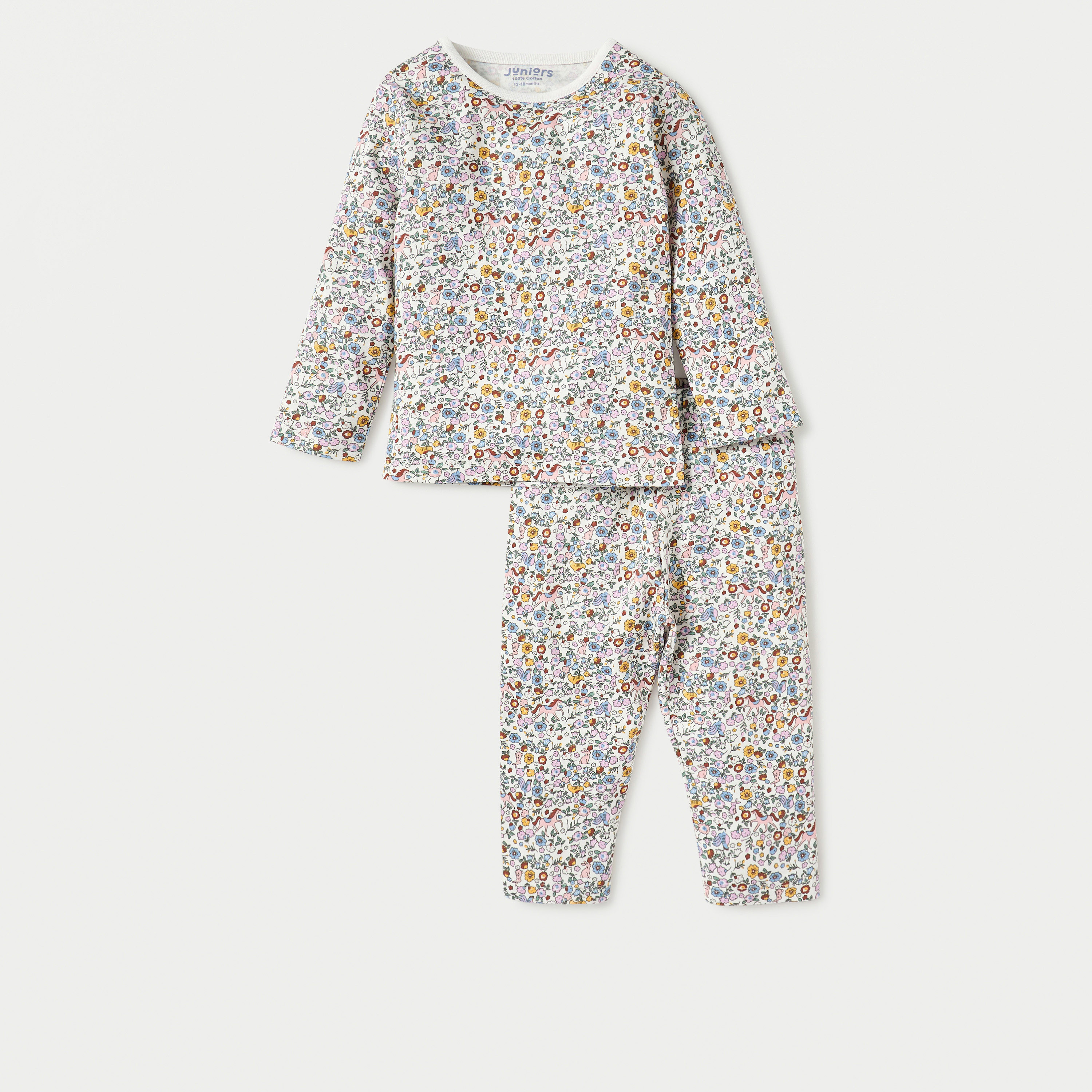طقم بنطلون بيجاما وتيشيرت بأكمام طويلة وطبعات زهرية من جونيورز-baby-girls-clothing-nightwear-pyjamasets-image-1