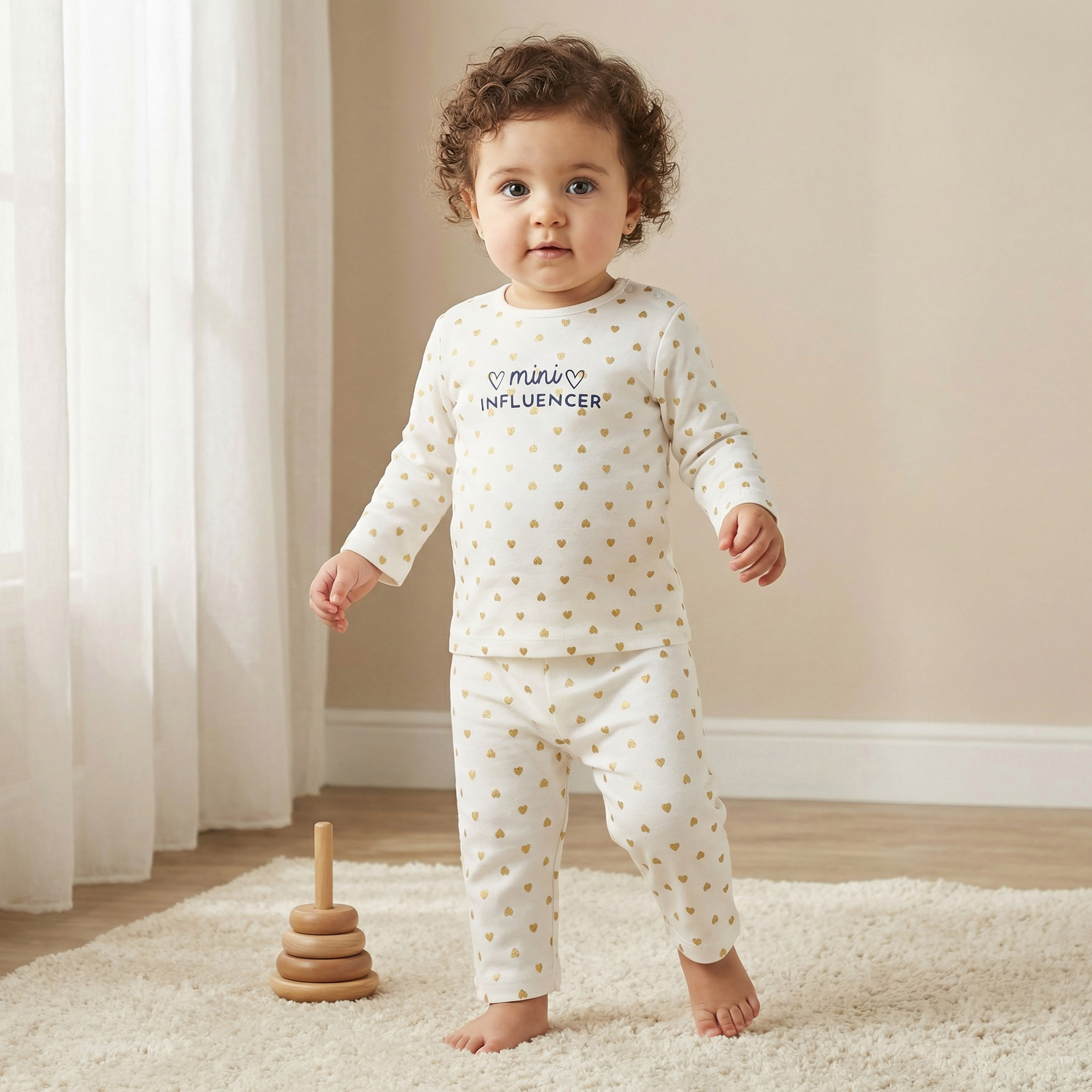 Juniors Heart Print T-shirt and Pyjama Set-baby-girls-clothing-nightwear-pyjamasets-image-1