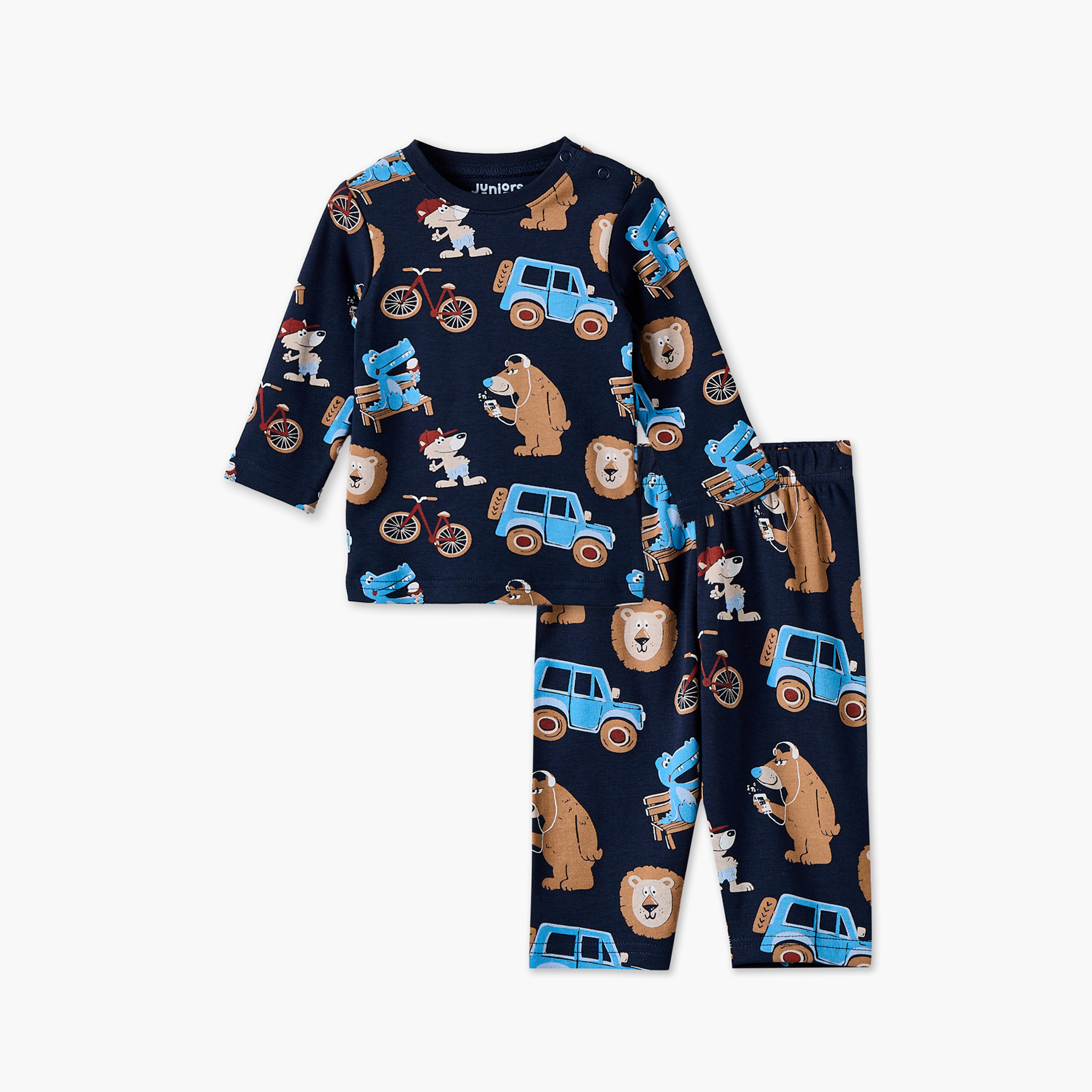 طقم بيجاما قطن بياقة ضيقة وأكمام طويلة بطبعات مرحة من جونيورز-promo_babyshop_Buy3for7.9_KWT030926-image-2