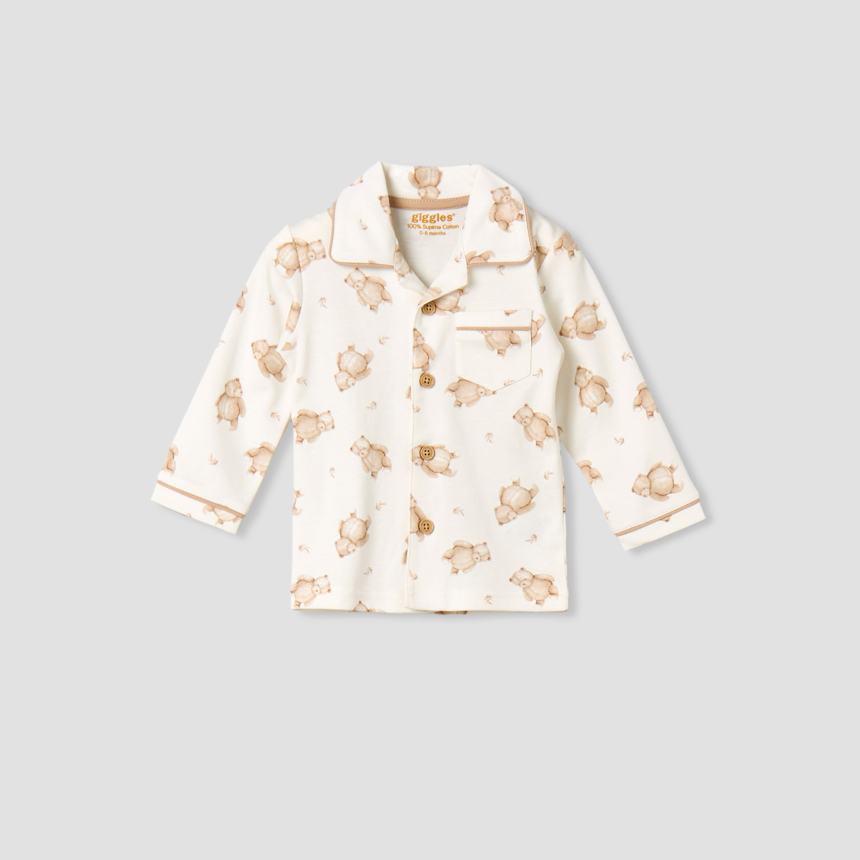 Giggles Cotton Collared Long Sleeves Pyjama Set with Teddy Bear Print-baby-boys-clothing-nightwear-pyjamasets-image-3