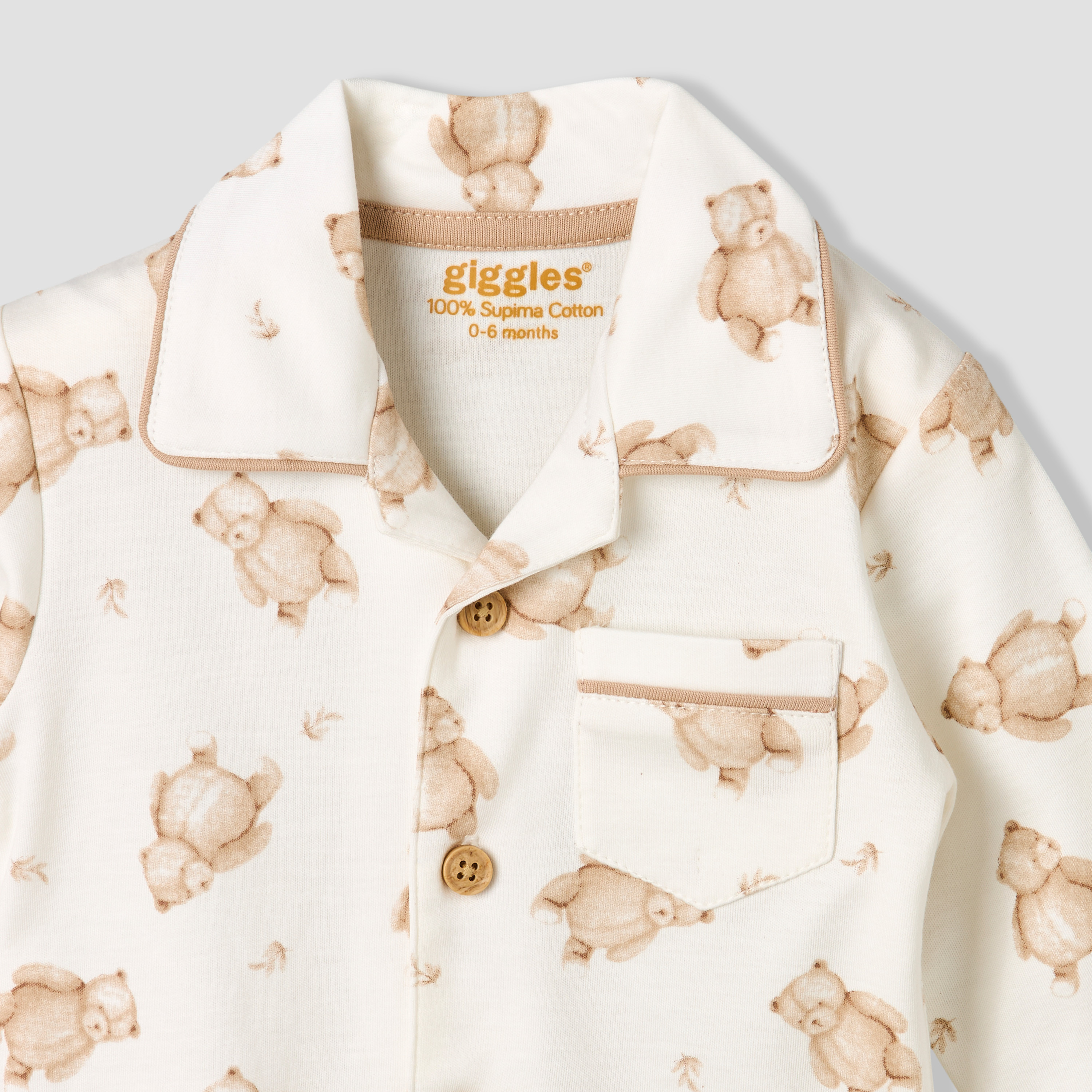 Giggles Cotton Collared Long Sleeves Pyjama Set with Teddy Bear Print-baby-boys-clothing-nightwear-pyjamasets-image-5