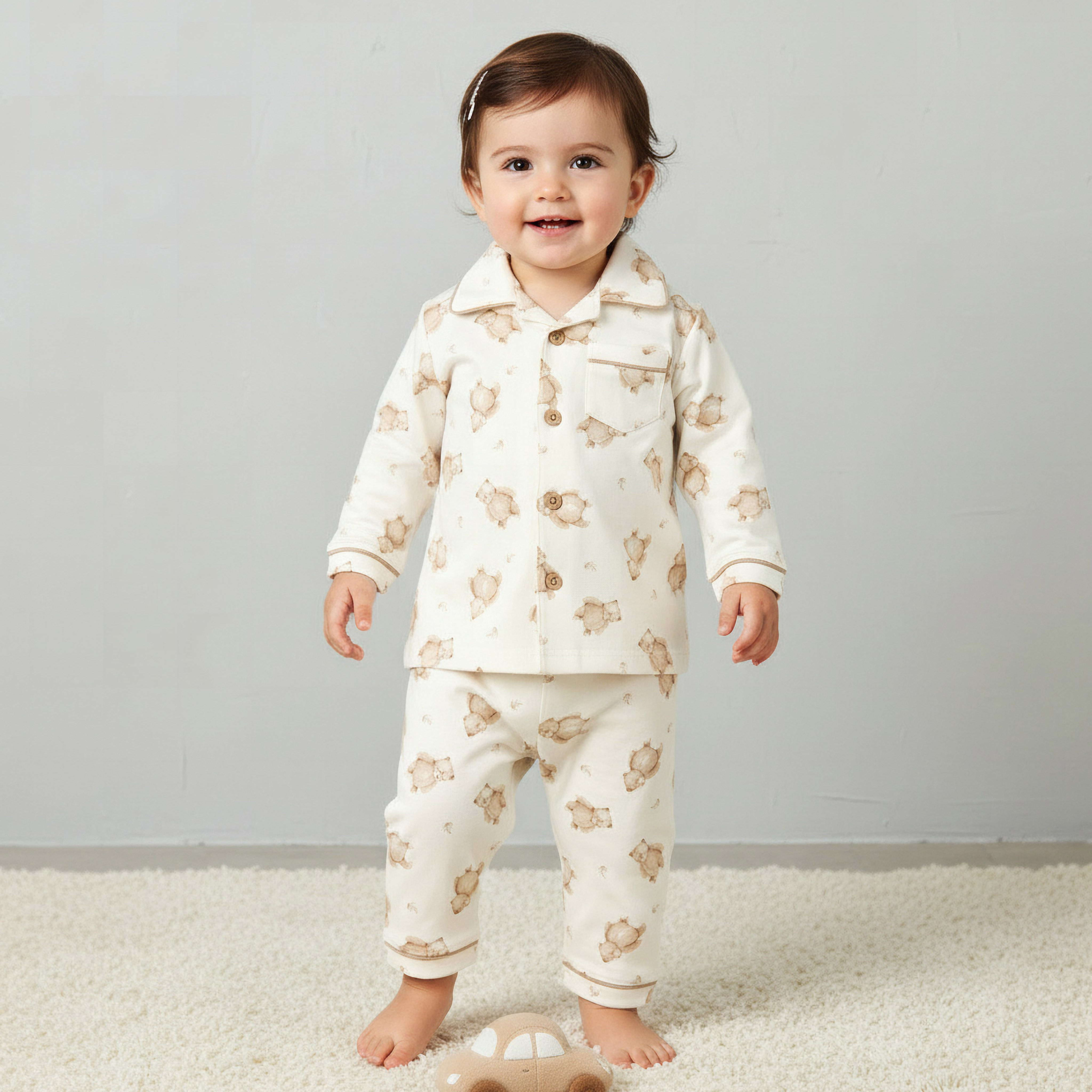 Giggles Cotton Collared Long Sleeves Pyjama Set with Teddy Bear Print-baby-boys-clothing-nightwear-pyjamasets-image-1