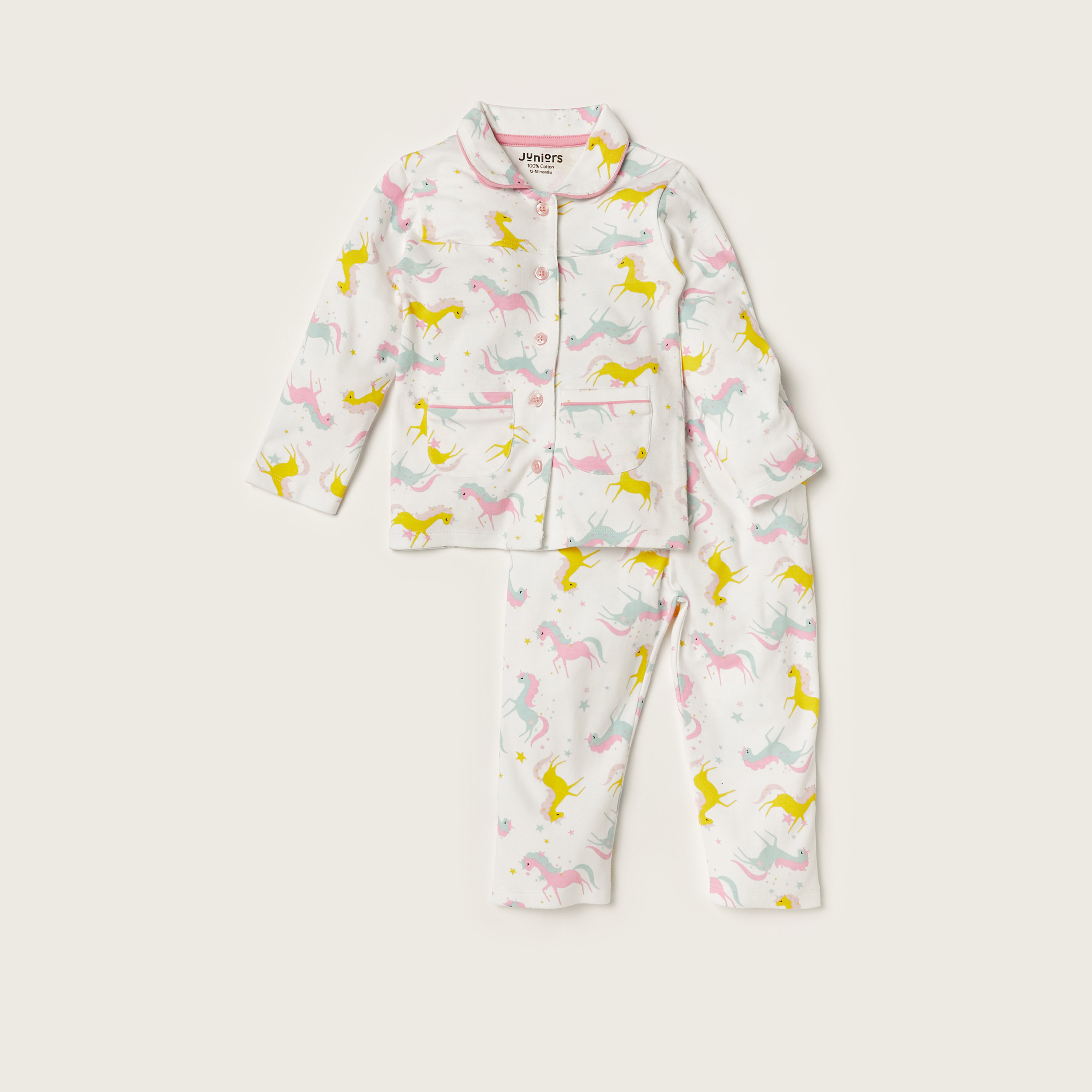 Juniors Unicorn Print Long Sleeve Shirt and Pyjama Set-baby-boys-clothing-nightwear-pyjamasets-image-1