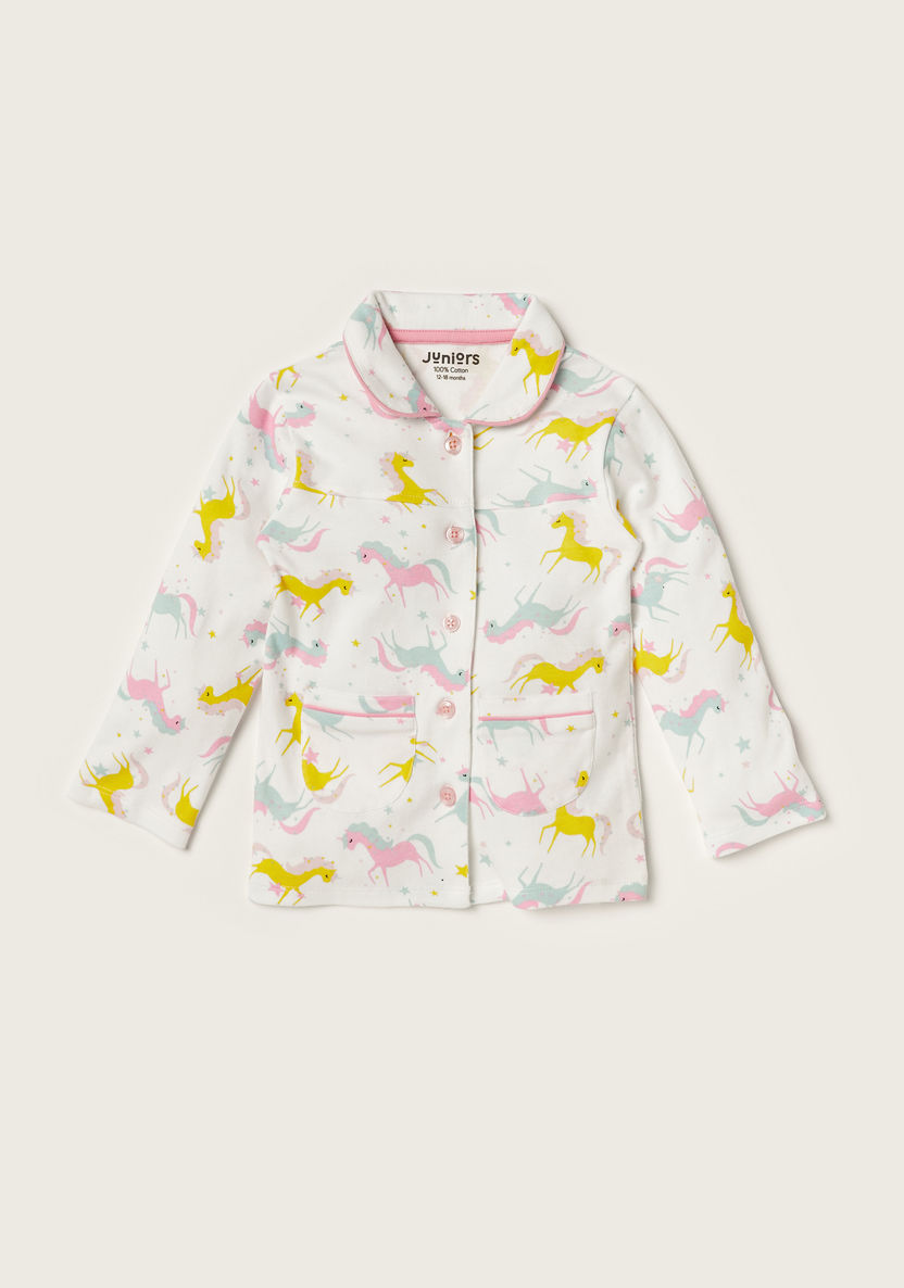 Juniors Unicorn Print Long Sleeve Shirt and Pyjama Set-Pyjama Sets-image-1