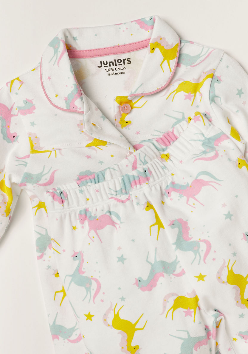 Juniors Unicorn Print Long Sleeve Shirt and Pyjama Set-Pyjama Sets-image-3
