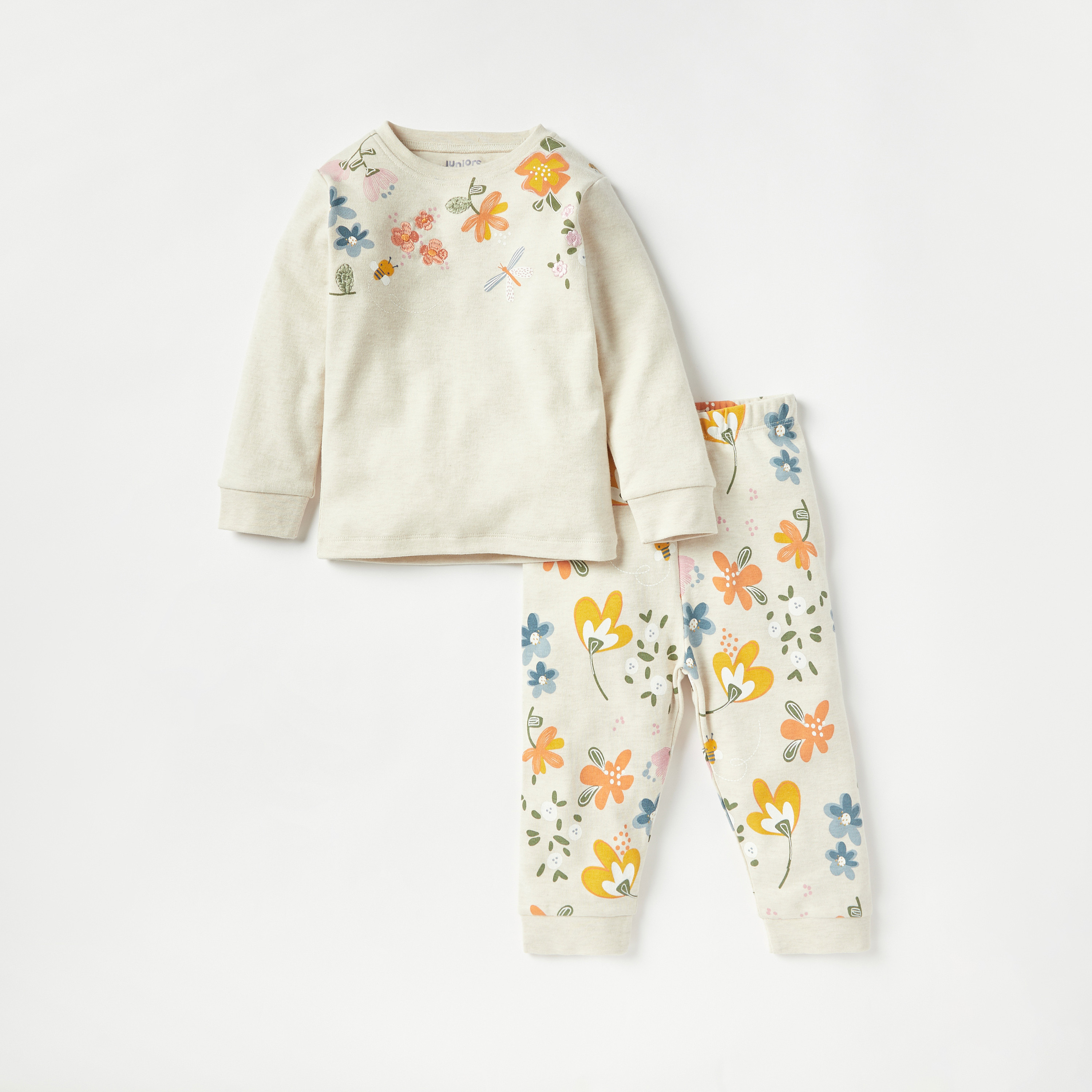 Juniors Floral Print Long Sleeves T-shirt and Pyjama Set-baby-girls-clothing-nightwear-pyjamasets-image-1