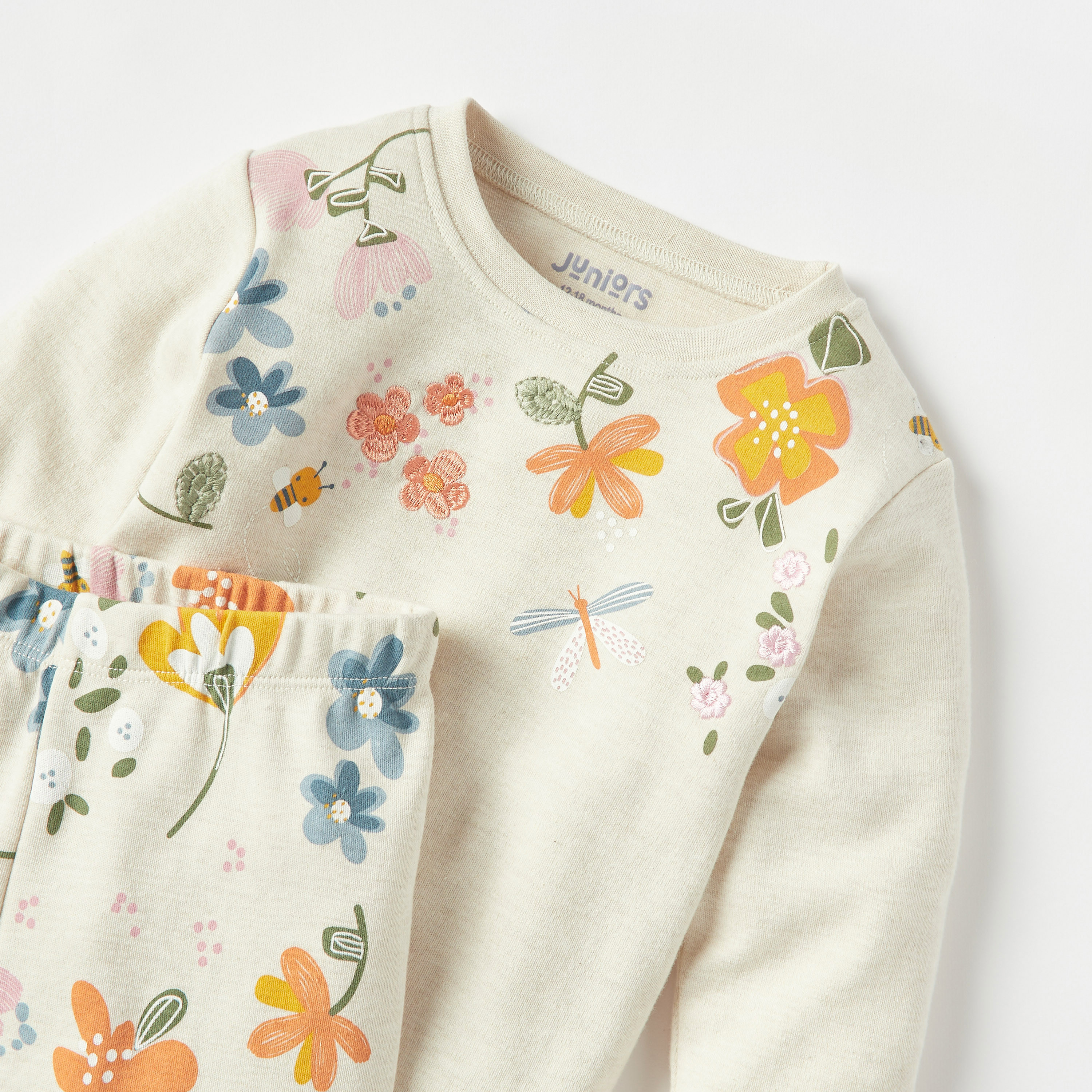 Juniors Floral Print Long Sleeves T-shirt and Pyjama Set-baby-girls-clothing-nightwear-pyjamasets-image-4