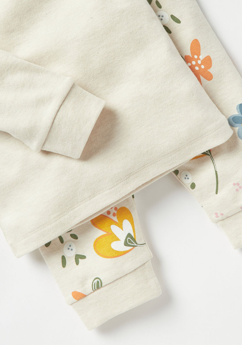 Juniors Floral Print Long Sleeves T-shirt and Pyjama Set-Pyjama Sets-image-4