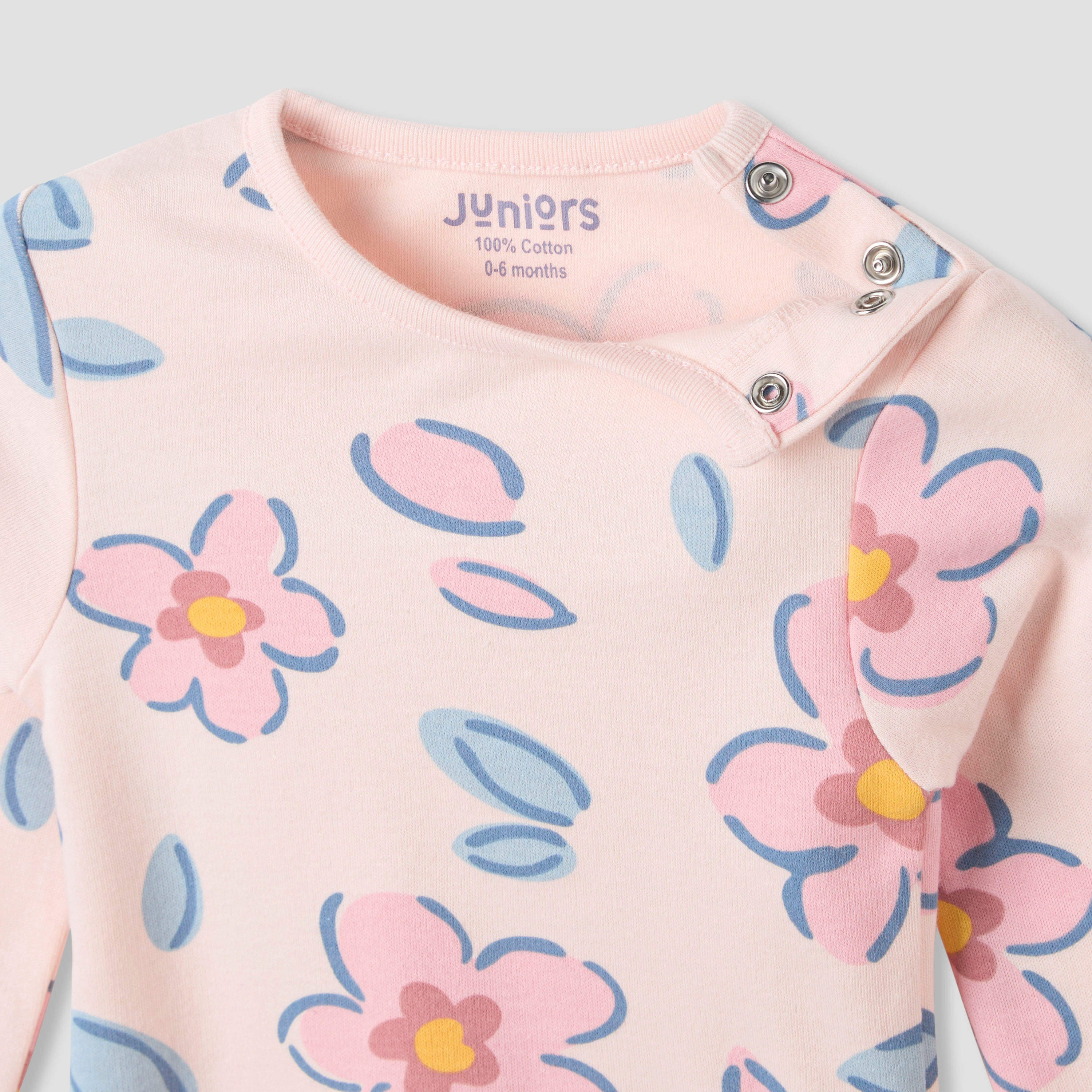 Juniors Floral Print Long Sleeve T-shirt and Pyjama Set-baby-girls-clothing-nightwear-pyjamasets-image-4