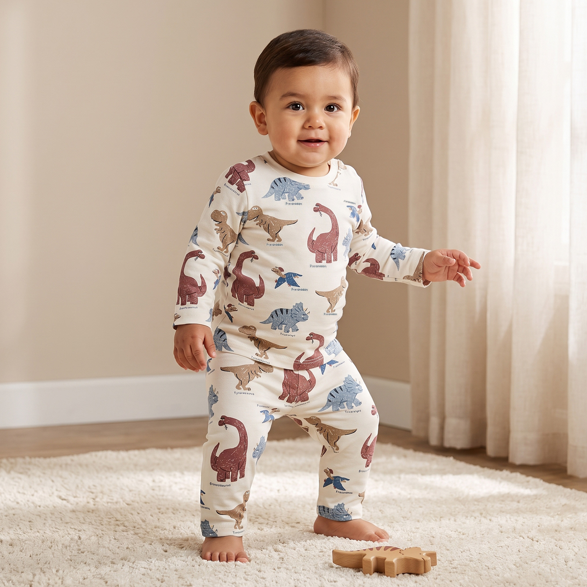 Juniors Cotton Crew Neck Long Sleeves Pyjama Set with Dinosaur Print-baby-boys-clothing-nightwear-pyjamasets-image-1