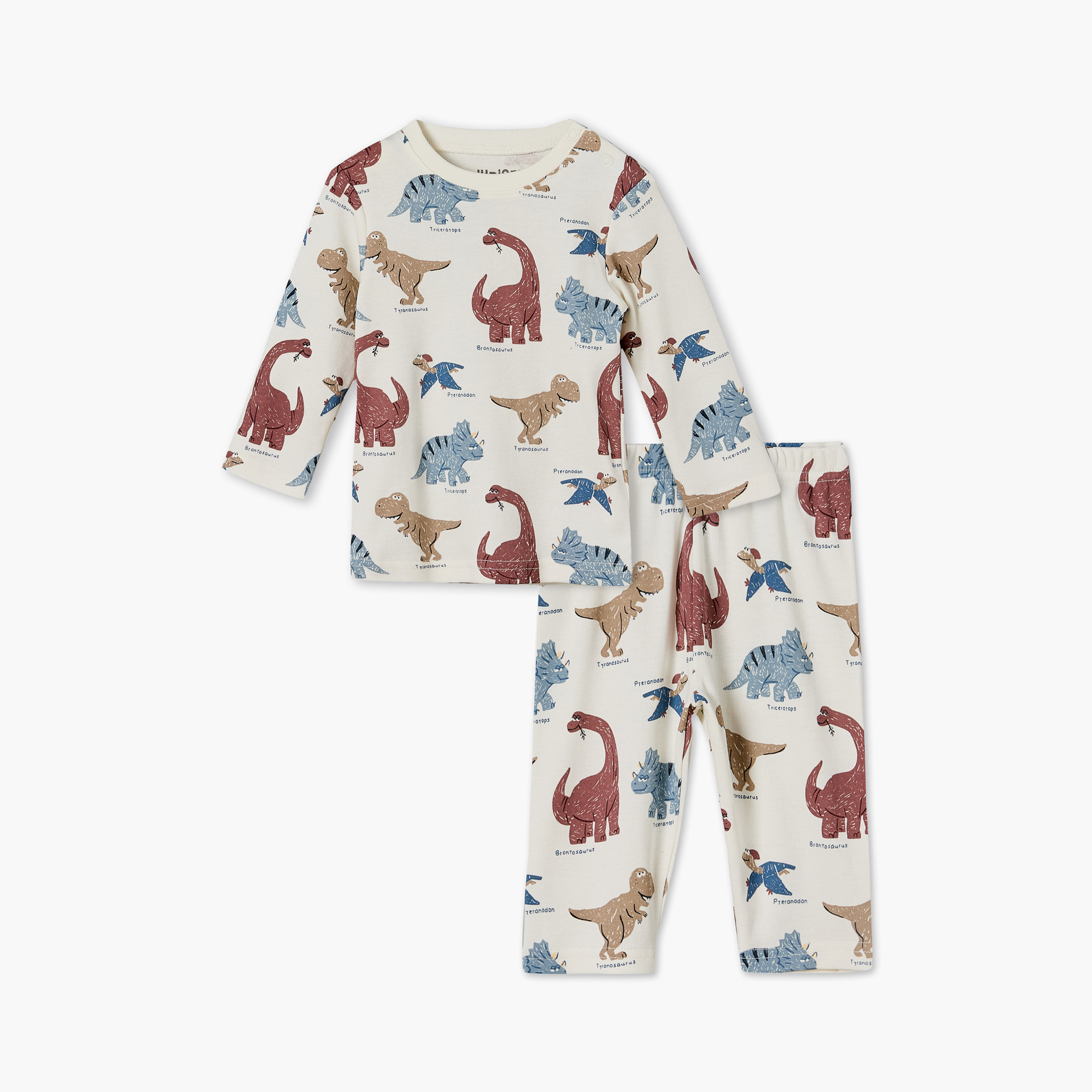 Juniors Cotton Crew Neck Long Sleeves Pyjama Set with Dinosaur Print-baby-boys-clothing-nightwear-pyjamasets-image-2