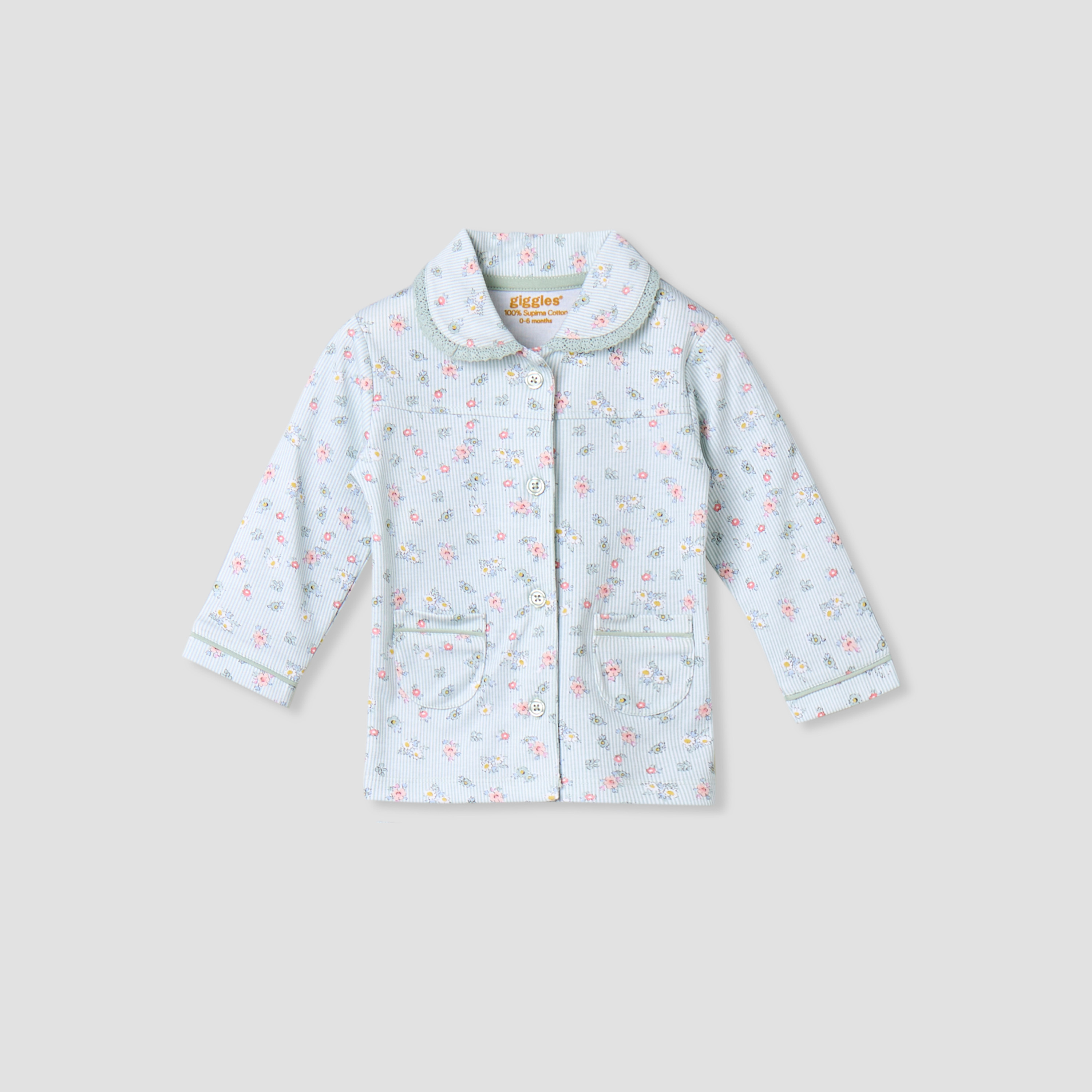 Giggles Cotton Collared Long Sleeves Pyjama Set with Floral Print-baby-girls-clothing-nightwear-pyjamasets-image-3
