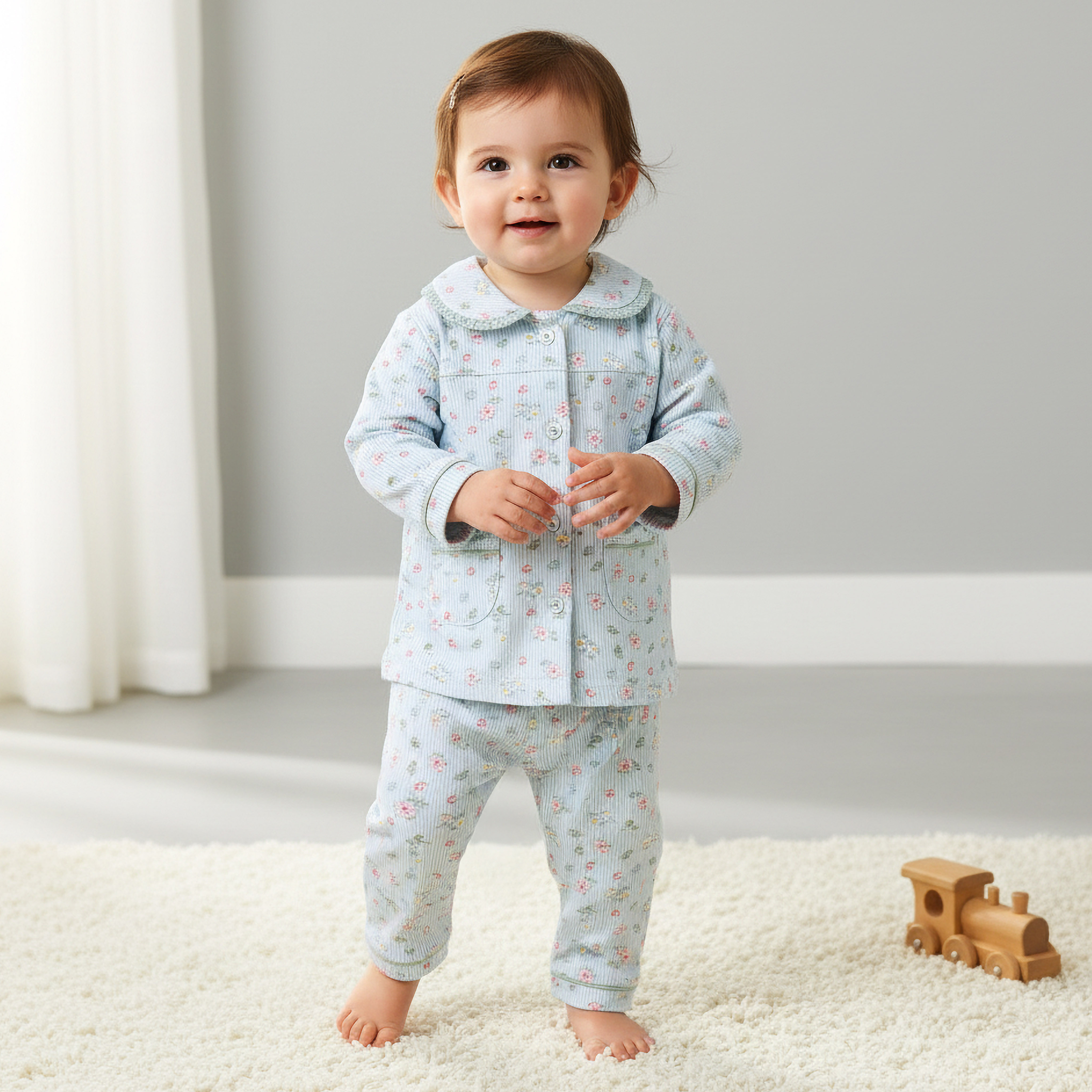 Giggles Cotton Collared Long Sleeves Pyjama Set with Floral Print-baby-girls-clothing-nightwear-pyjamasets-image-1