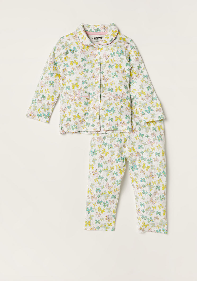 Juniors Butterfly Print Long Sleeve Shirt and Pyjama Set-Pyjama Sets-image-0