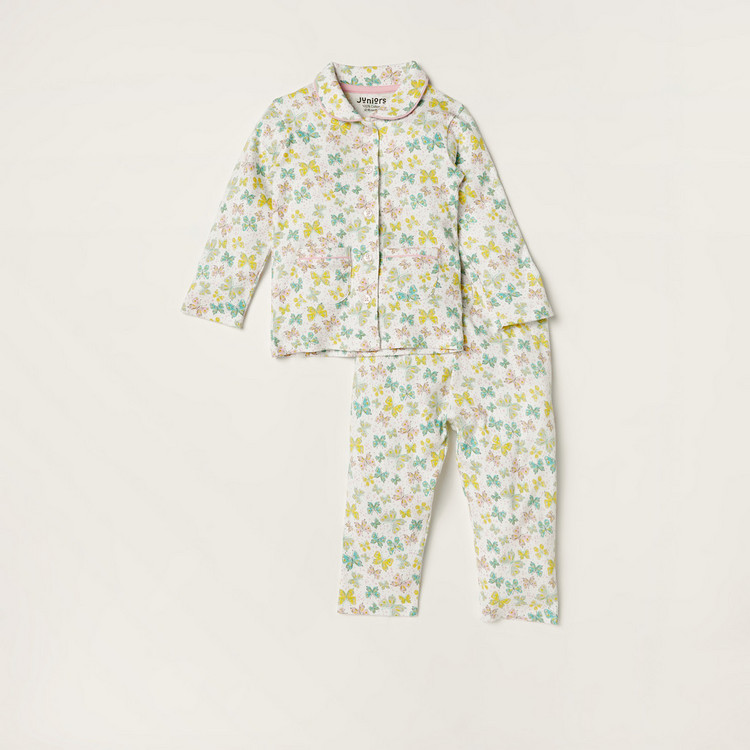 Juniors Butterfly Print Long Sleeve Shirt and Pyjama Set