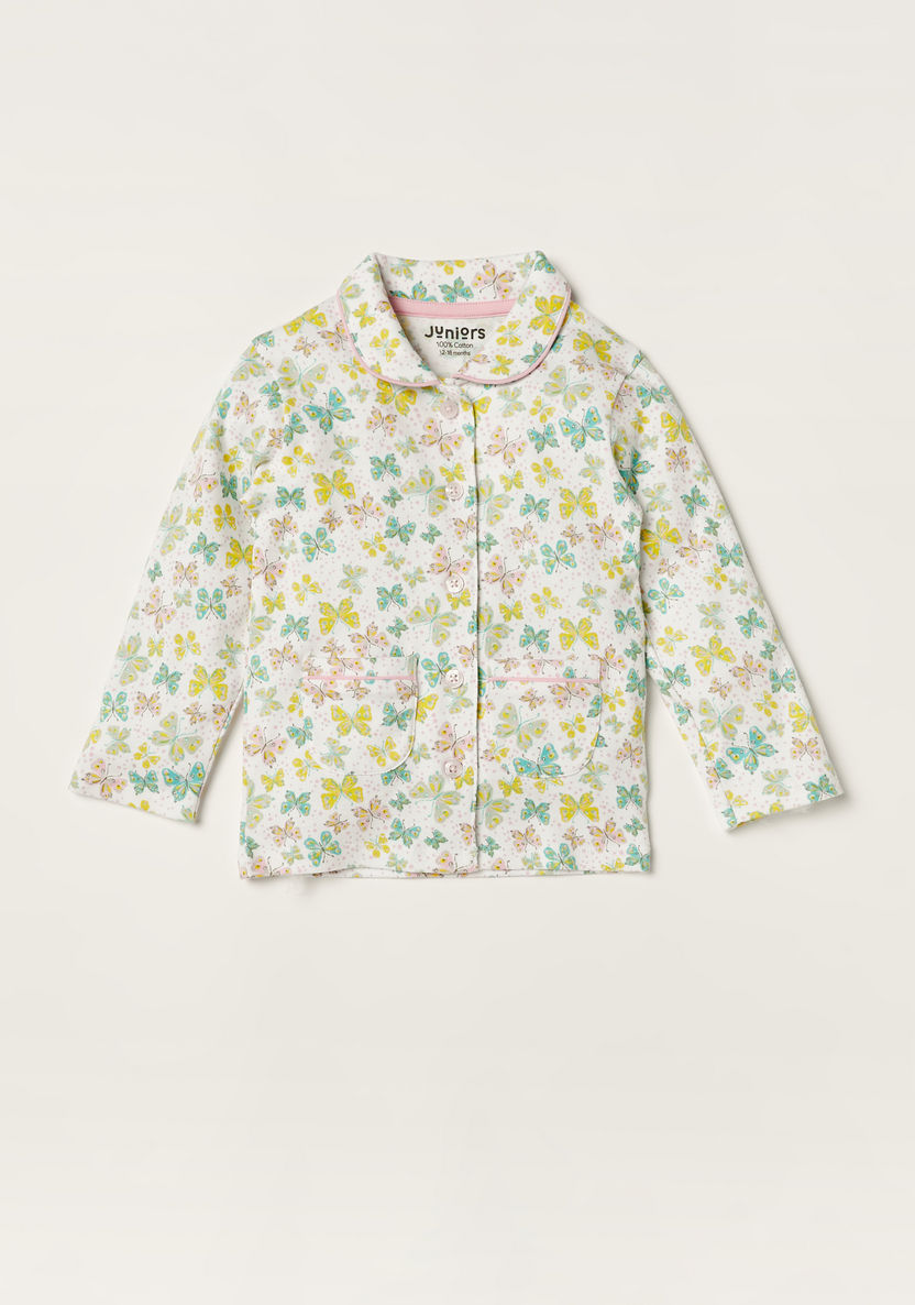 Juniors Butterfly Print Long Sleeve Shirt and Pyjama Set-Pyjama Sets-image-1
