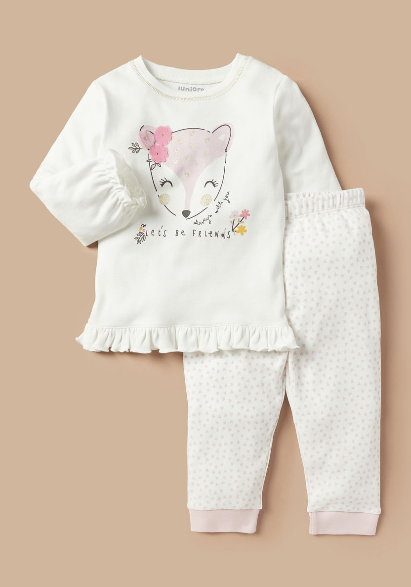 Juniors Floral Applique Detail T-shirt and Pyjama Set-Pyjama Sets-image-0