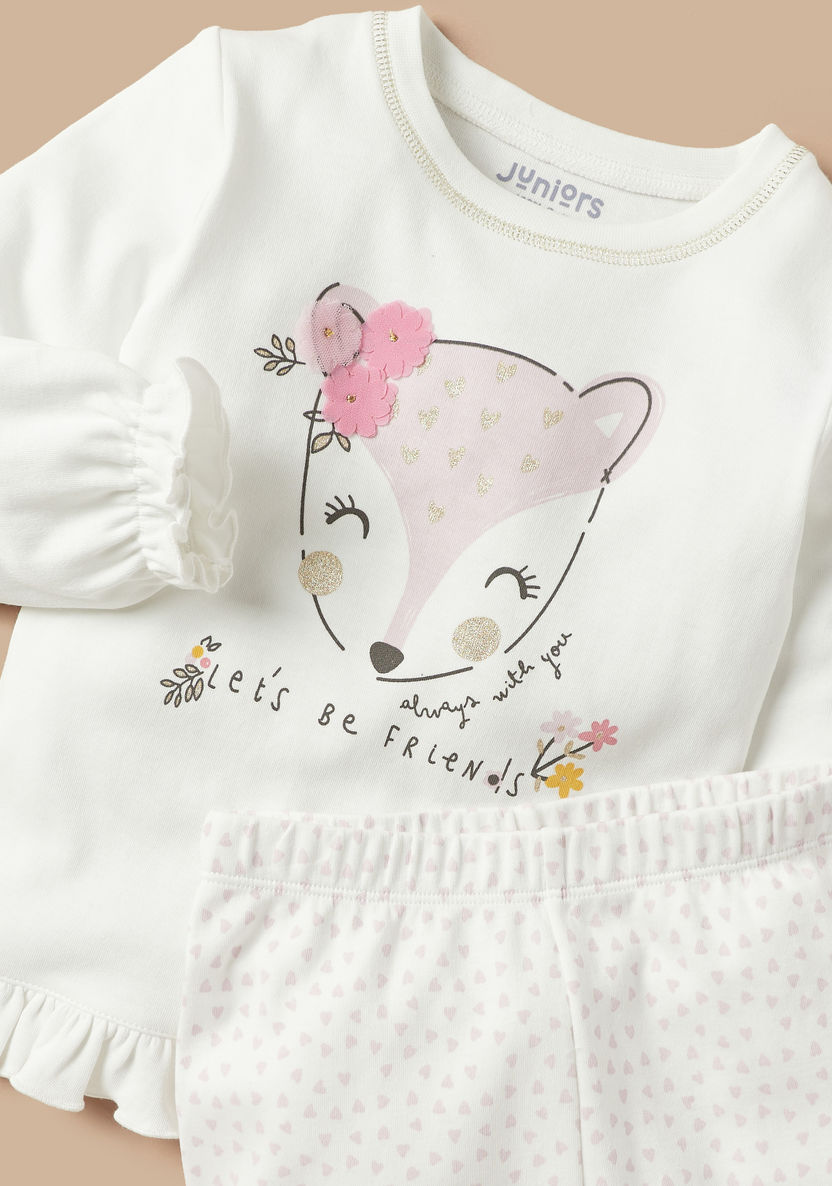 Juniors Floral Applique Detail T-shirt and Pyjama Set-Pyjama Sets-image-3