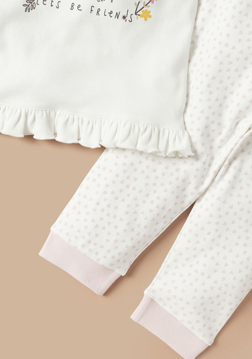 Juniors Floral Applique Detail T-shirt and Pyjama Set-Pyjama Sets-image-4