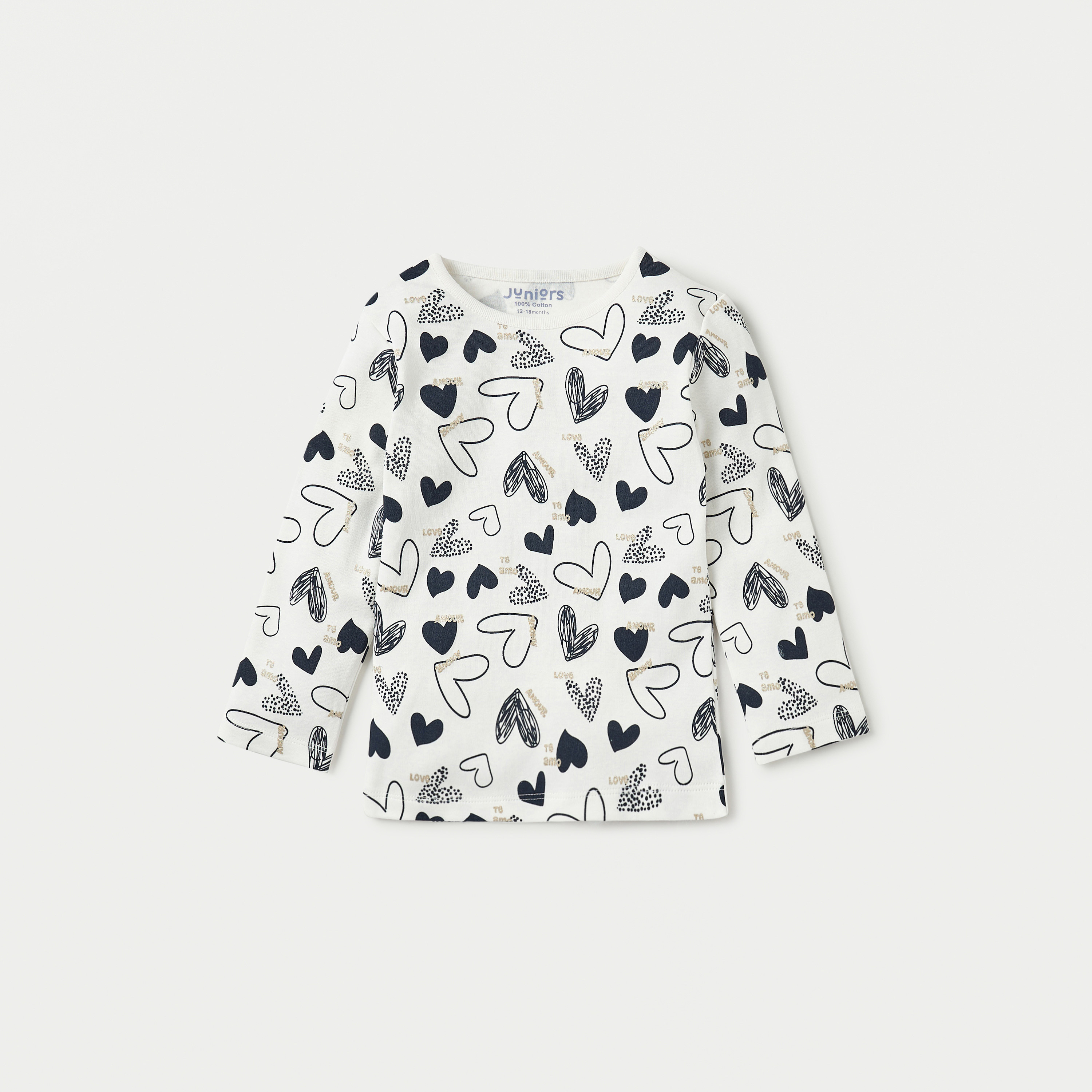 Juniors All-Over Heart Print Long Sleeves T-shirt and Pyjama Set-baby-girls-clothing-nightwear-pyjamasets-image-2