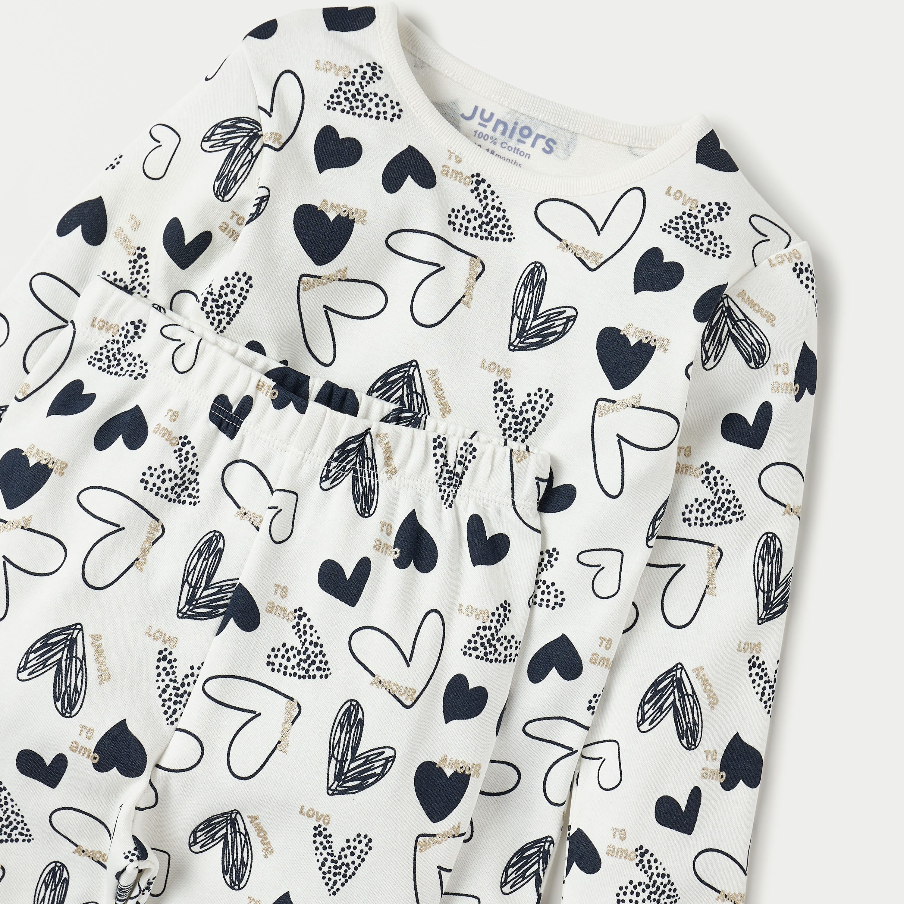Juniors All-Over Heart Print Long Sleeves T-shirt and Pyjama Set-baby-girls-clothing-nightwear-pyjamasets-image-4