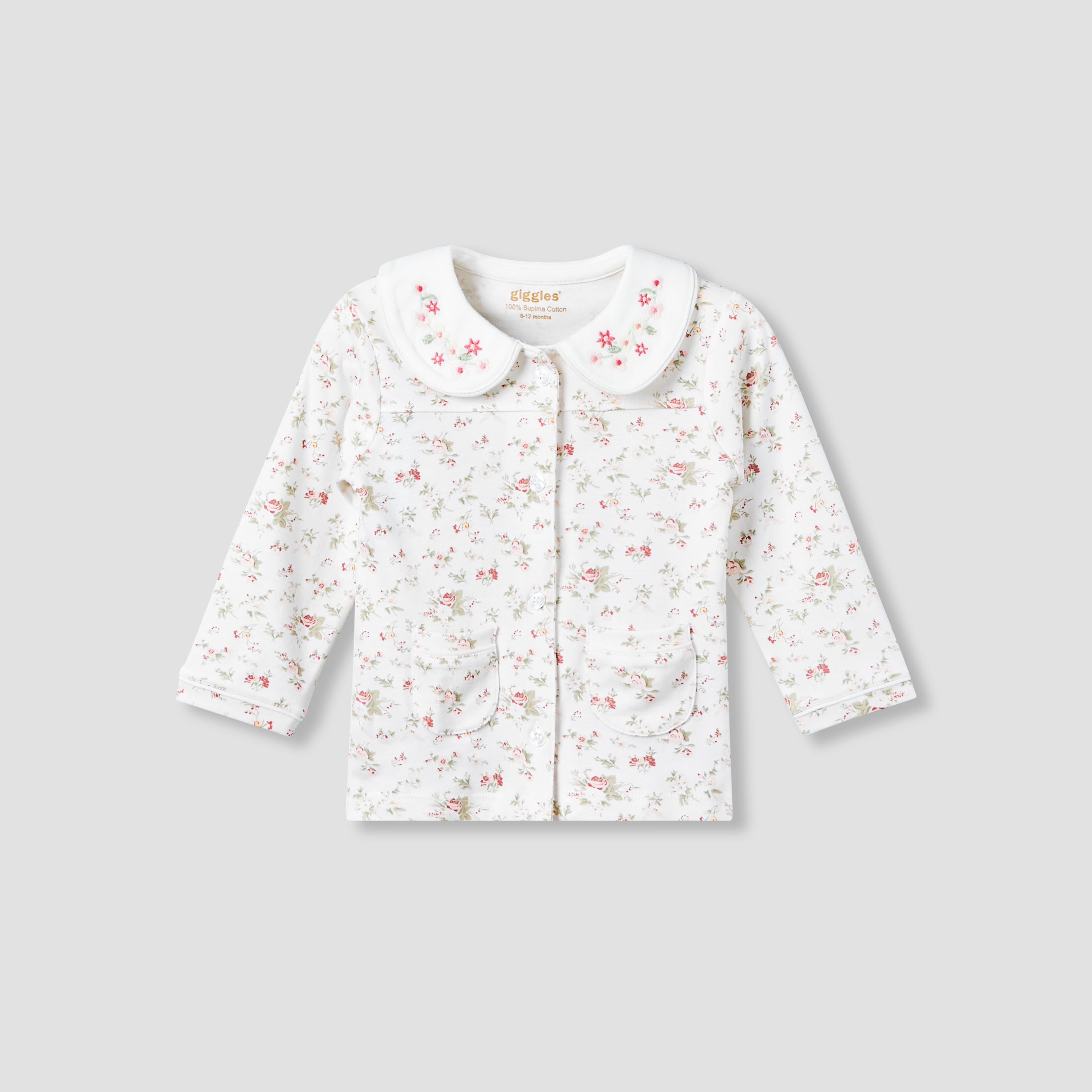 Giggles Cotton Peter Pan Collar Long Sleeves Pyjama Set with Floral Print-baby-girls-clothing-nightwear-pyjamasets-image-2