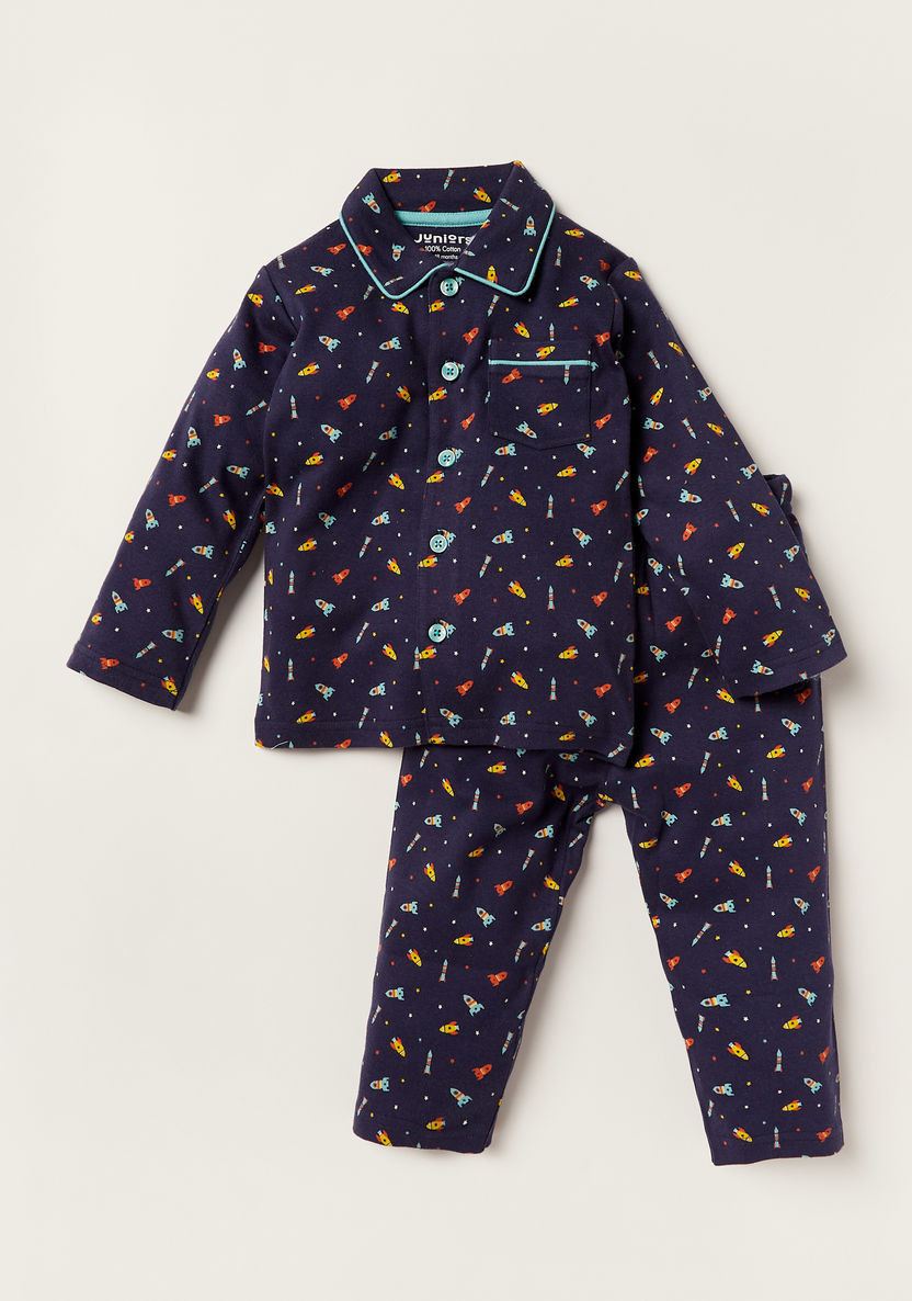 Juniors Printed Long Sleeve Shirt and Pyjama Set-Pyjama Sets-image-0