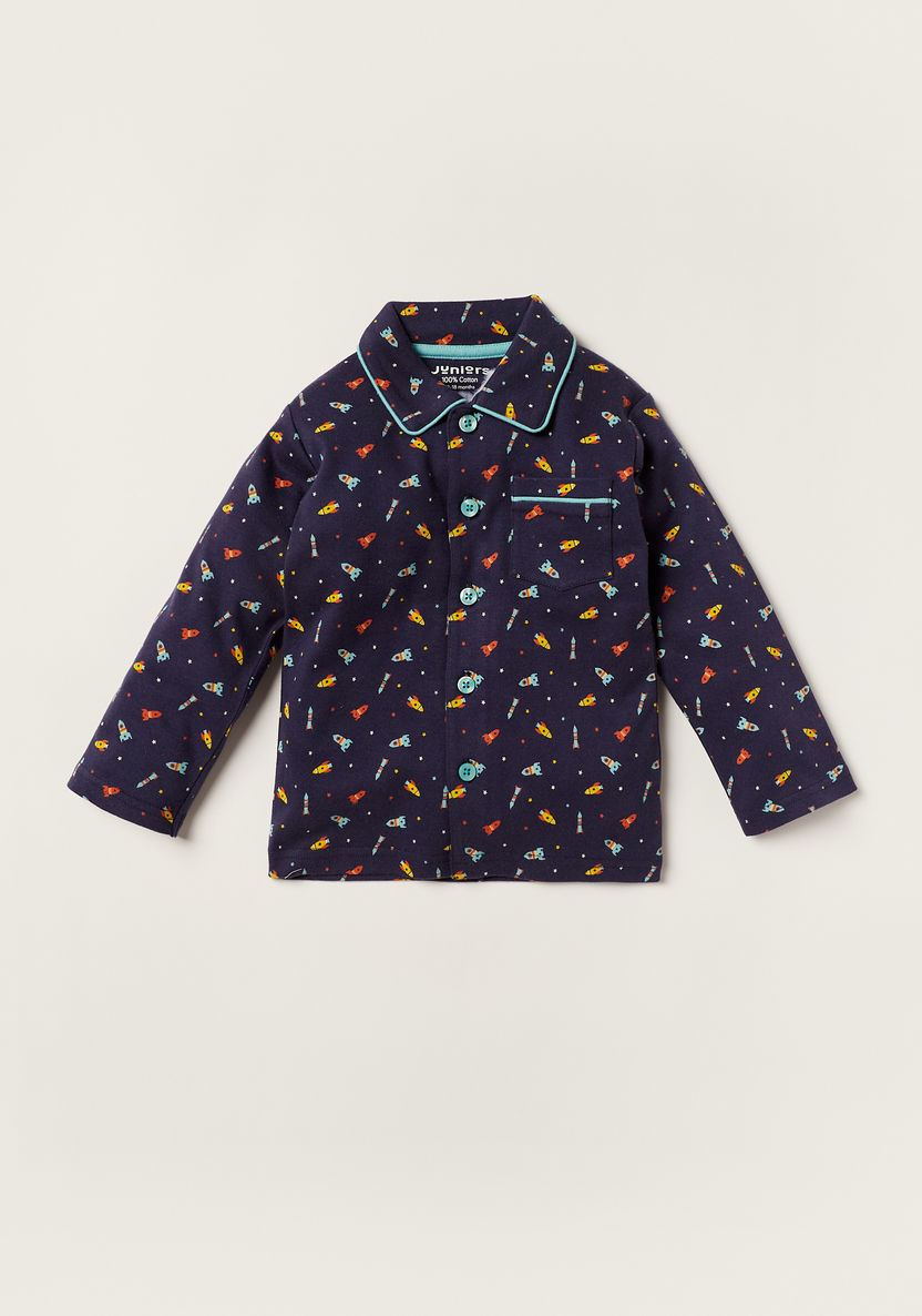 Juniors Printed Long Sleeve Shirt and Pyjama Set-Pyjama Sets-image-1