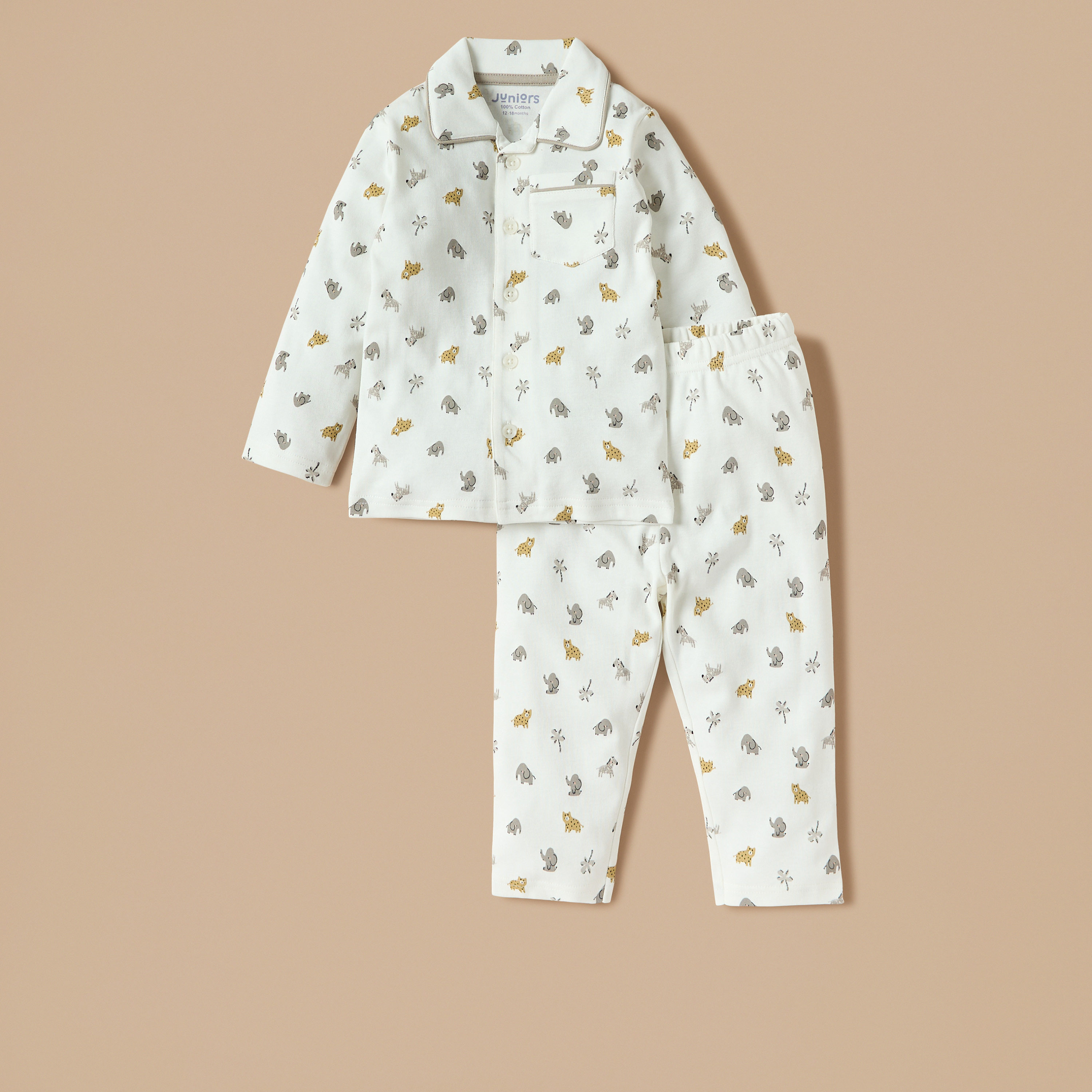 طقم تيشيرت بأكمام طويلة وطبعات مع بنطلون بيجاما من جونيورز-baby-boys-clothing-nightwear-pyjamasets-image-1