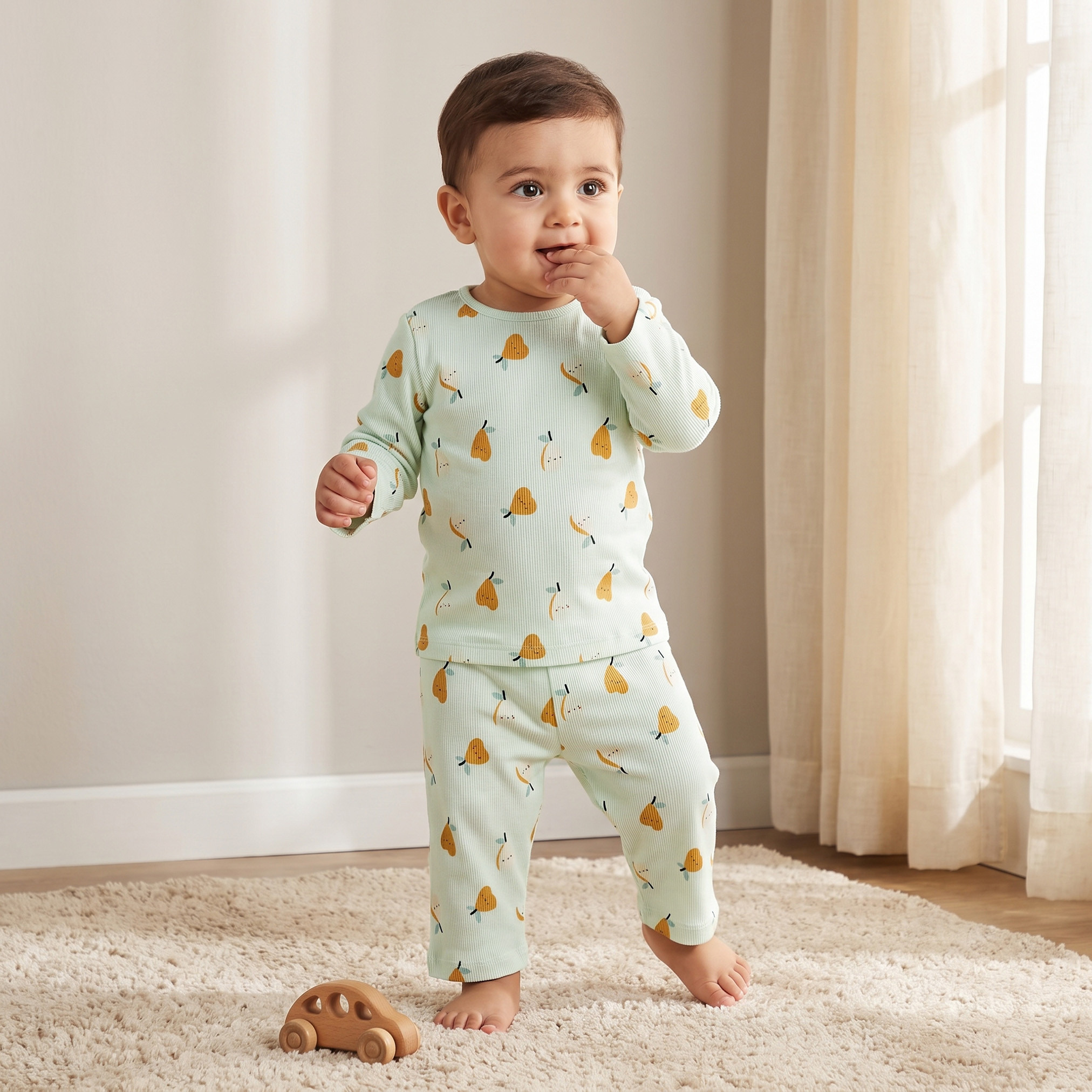 طقم بيجاما قطن برقبة ضيقة وأكمام طويلة وطبعات من جونيورز-baby-girls-clothing-nightwear-pyjamasets-image-1